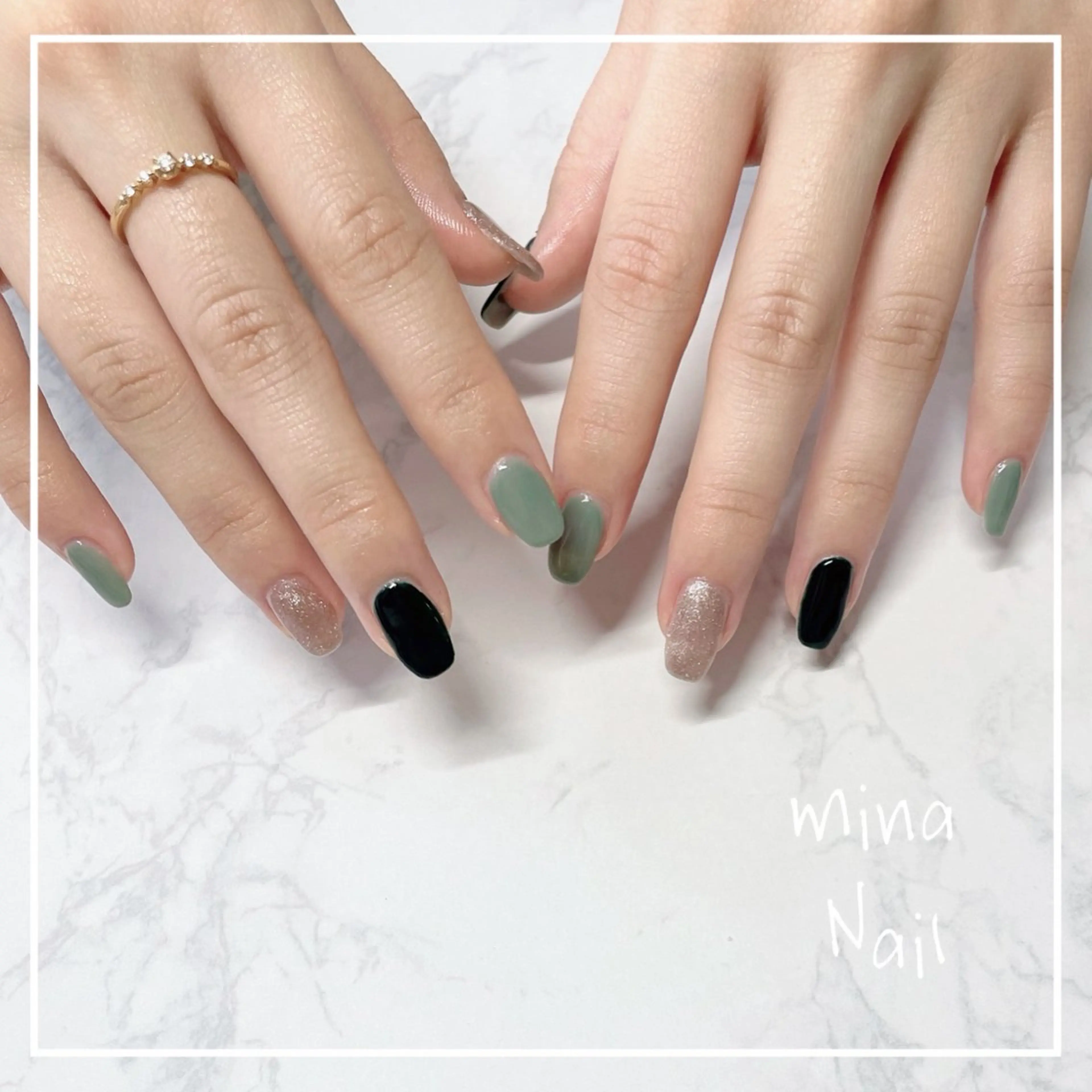 ネイル ゴールド グリーン mina Nailのネイルデザイン
