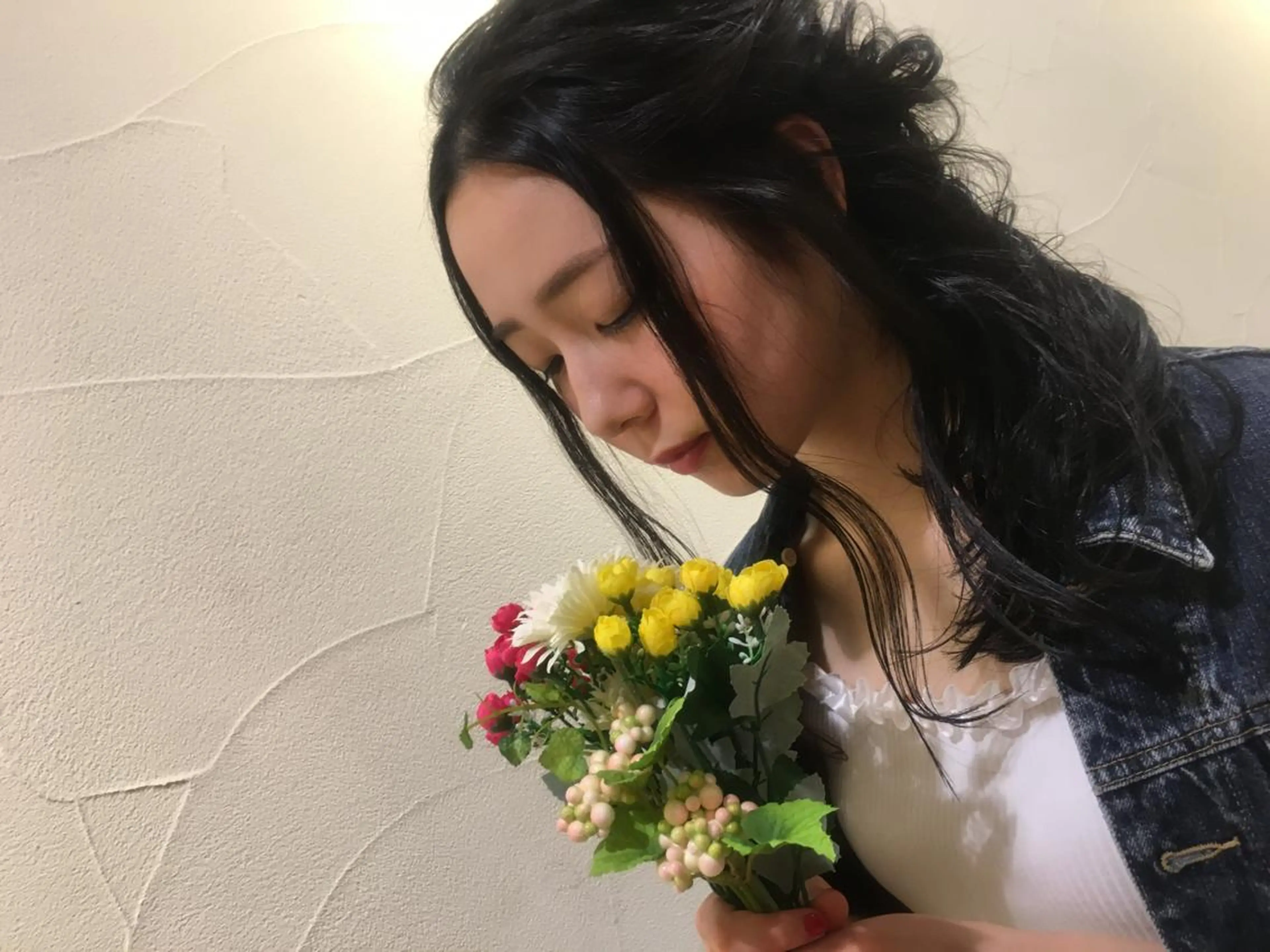 セミロング パーマ ヘアアレンジ ハーフアップ 清水 まなのマツエク・マツパデザイン