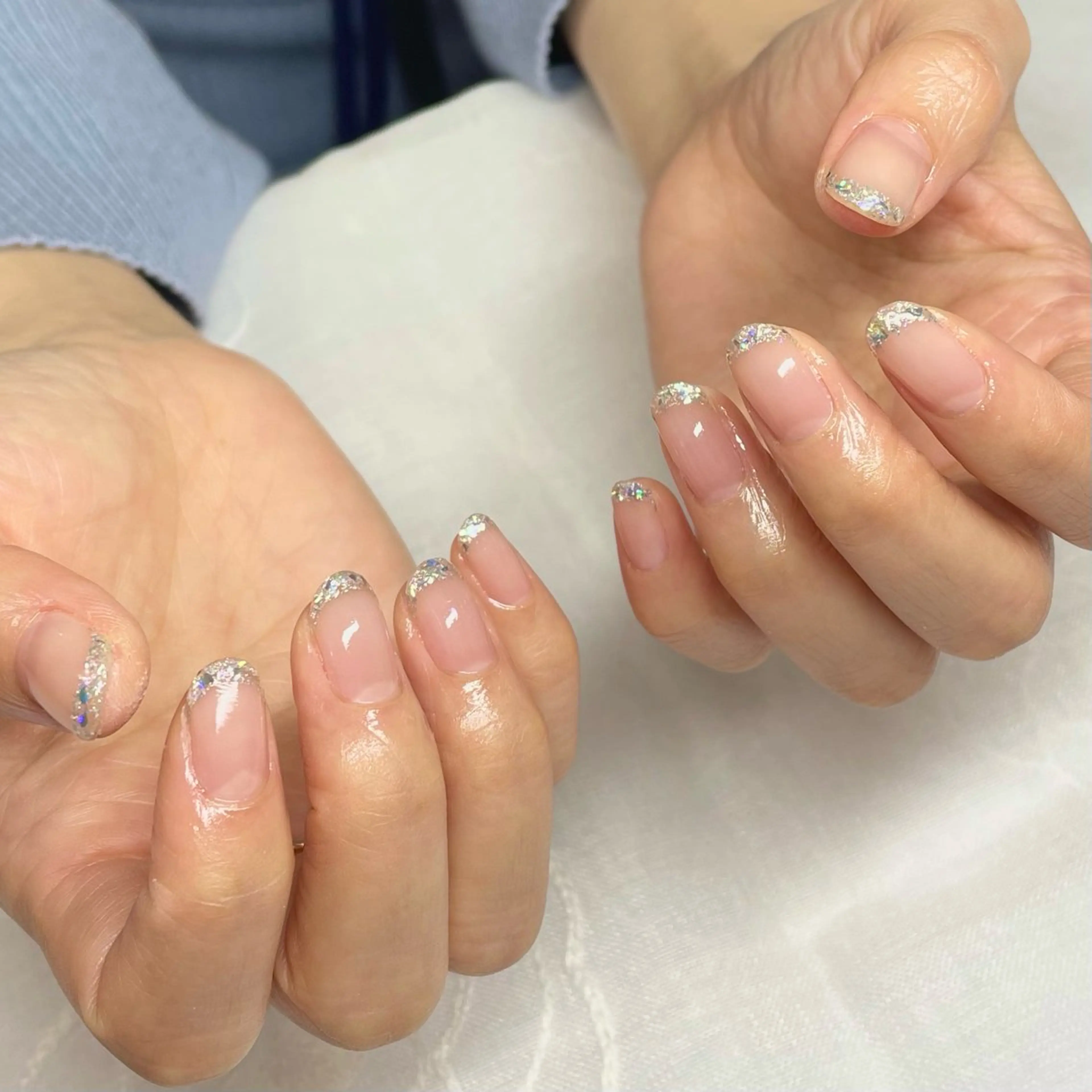 ネイル アートネイル フレンチネイル ガラスフレンチ シンプルネイル nailroom lilasのネイルデザイン