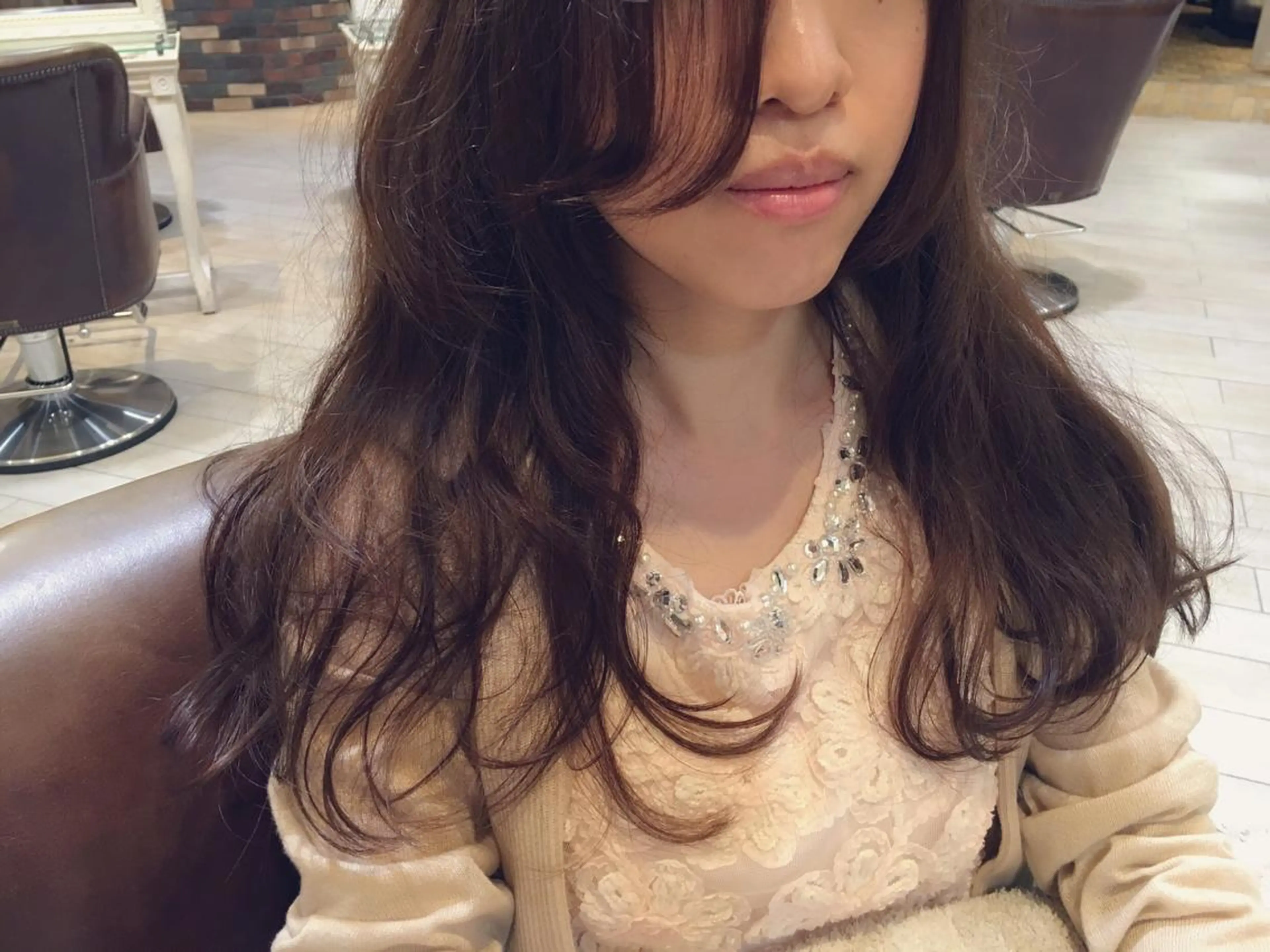 ミディアム セミロング ロング カラー パーマ ミディアムパーマ セミロングパーマ 江原 彩華のヘアスタイル