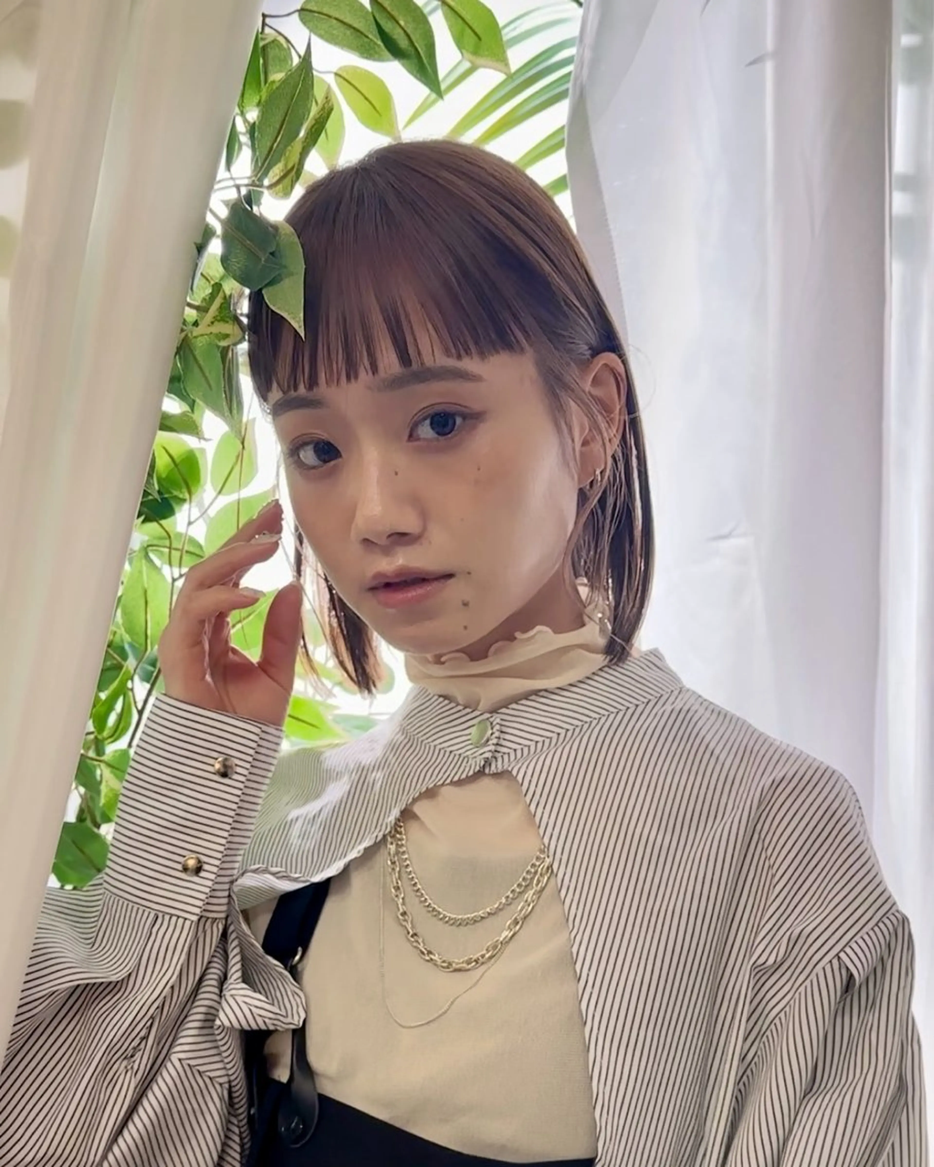 ミディアム カラー レイヤーパーマ/ ショートパーマ/横浜のヘアスタイル