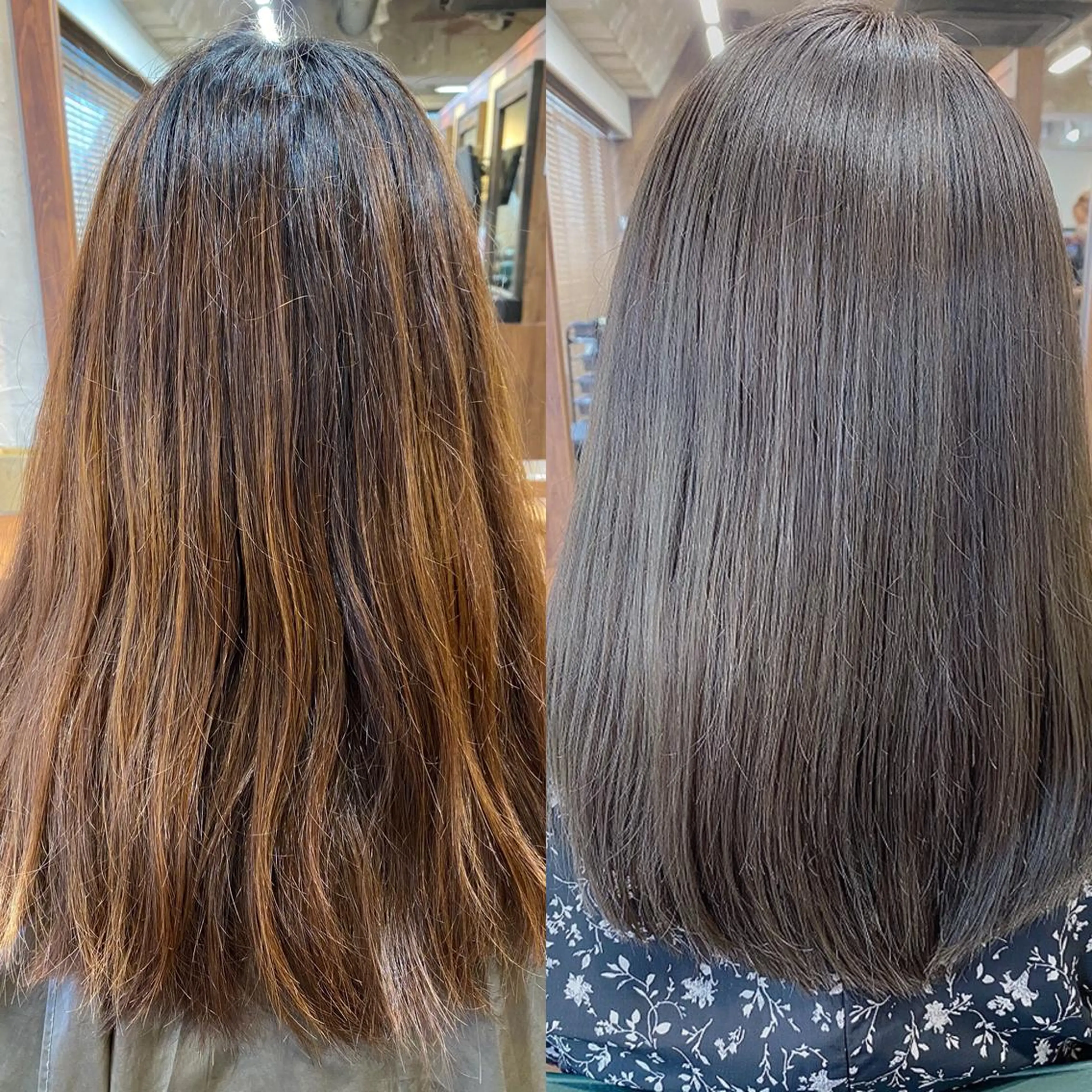 ミディアム カラー ミディアムパーマ グレージュ ハイライトカラー ネイビーカラー オレンジ 髪質改善特化❇️ ストウシンゴのヘアスタイル