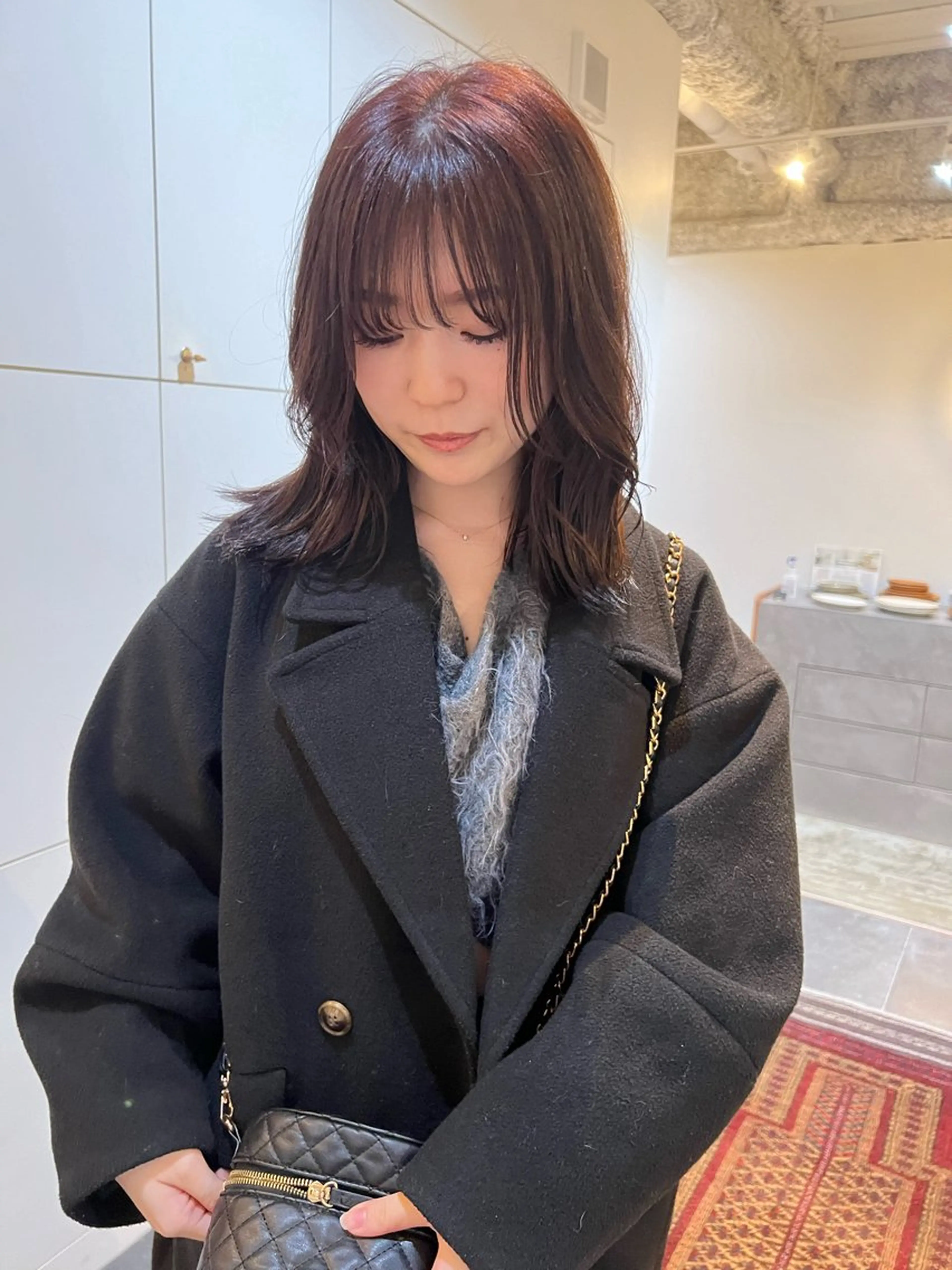 ミディアム カラー ミディアムパーマ 縮毛矯正 カット 三谷 はるなのヘアスタイル