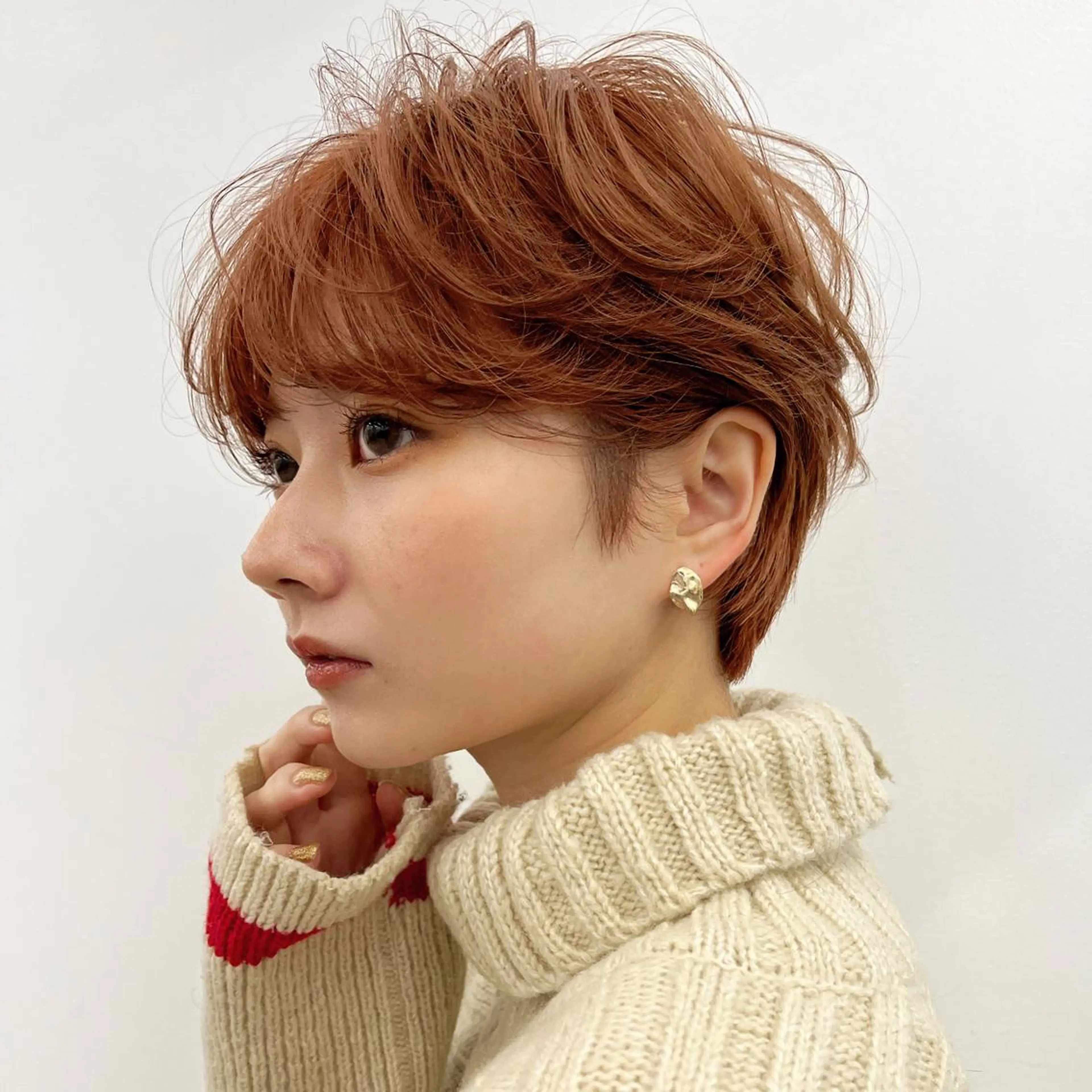 ショート オレンジブラウン ピンクブラウン ボブ 顔周りカット ハイライト ヘアカラー トリートメント 🌱ボブ/レイヤー/ ベージュ/あやみ✨のヘアスタイル