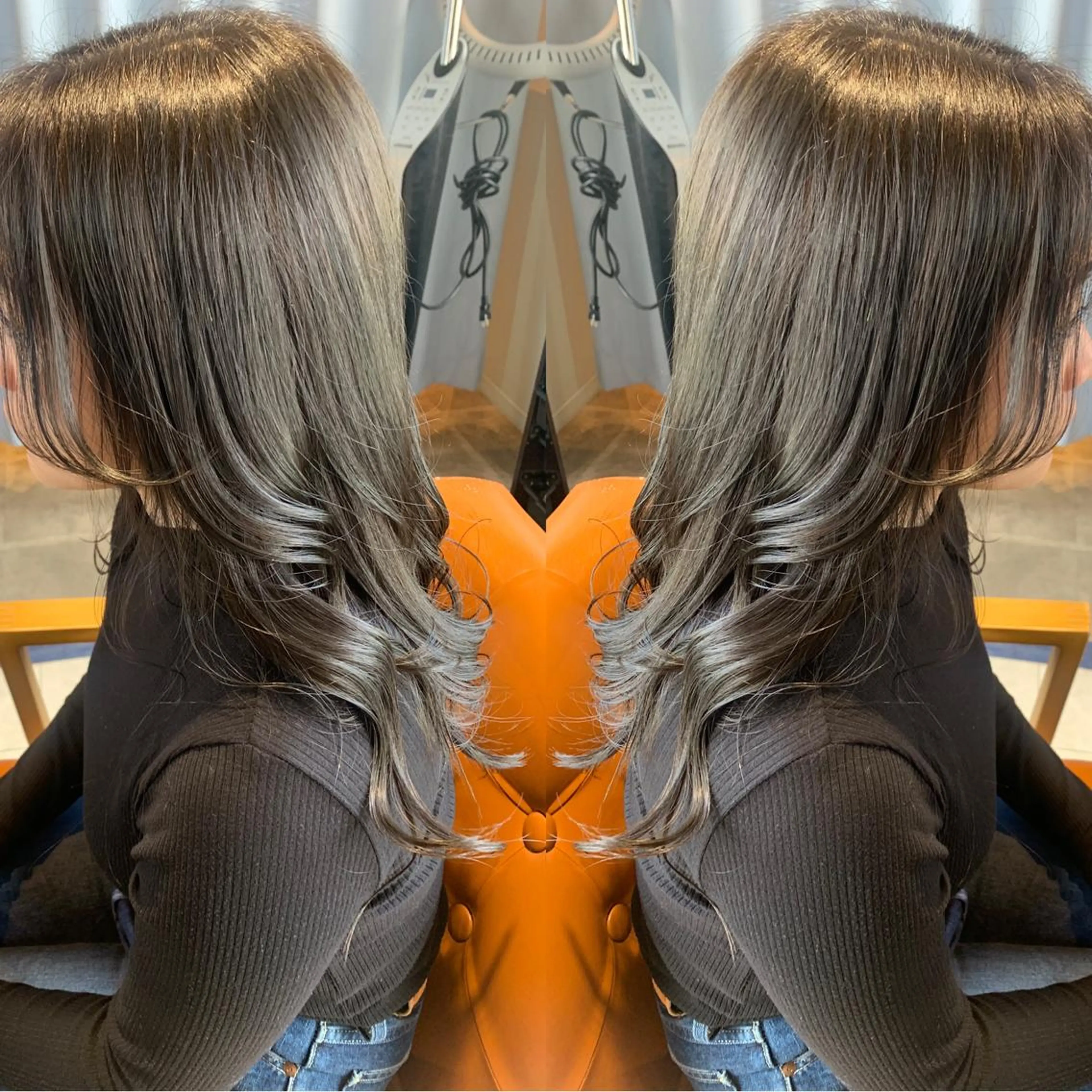 ロング カラー ベージュカラー オリーブベージュ 顔まわりレイヤー レイヤーカット 韓国🇰🇷 ✂︎hair 内田愛のヘアスタイル