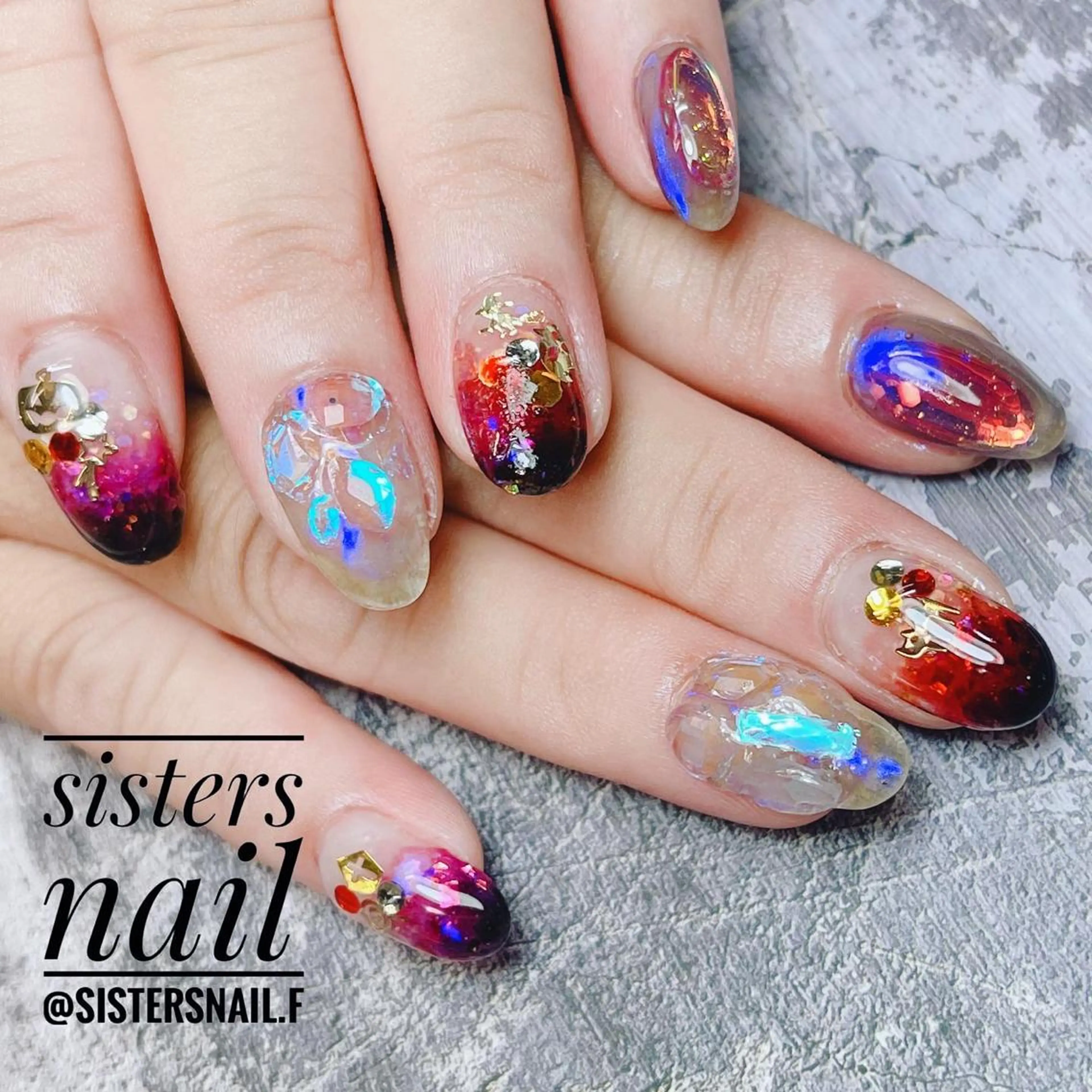 ネイル アートネイル オーロラネイル ハロウィン 氷ネイル・うるうるネイル ストーンネイル sisters nail.fのネイルデザイン