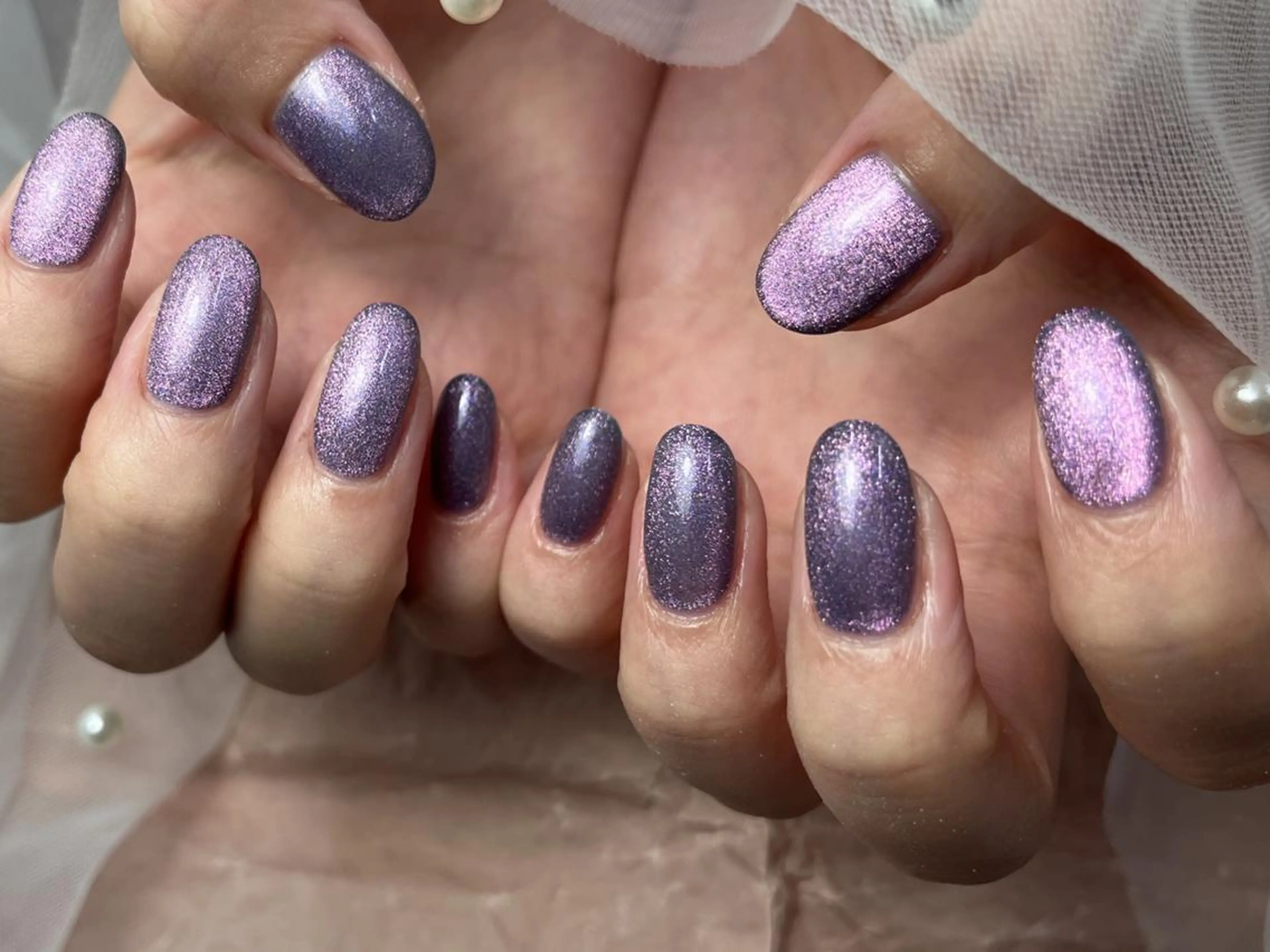 ネイル ラメ(グリッター) ピンク パープル シンプルネイル ハンドネイル ToliyDeliy Nail Salonのネイルデザイン