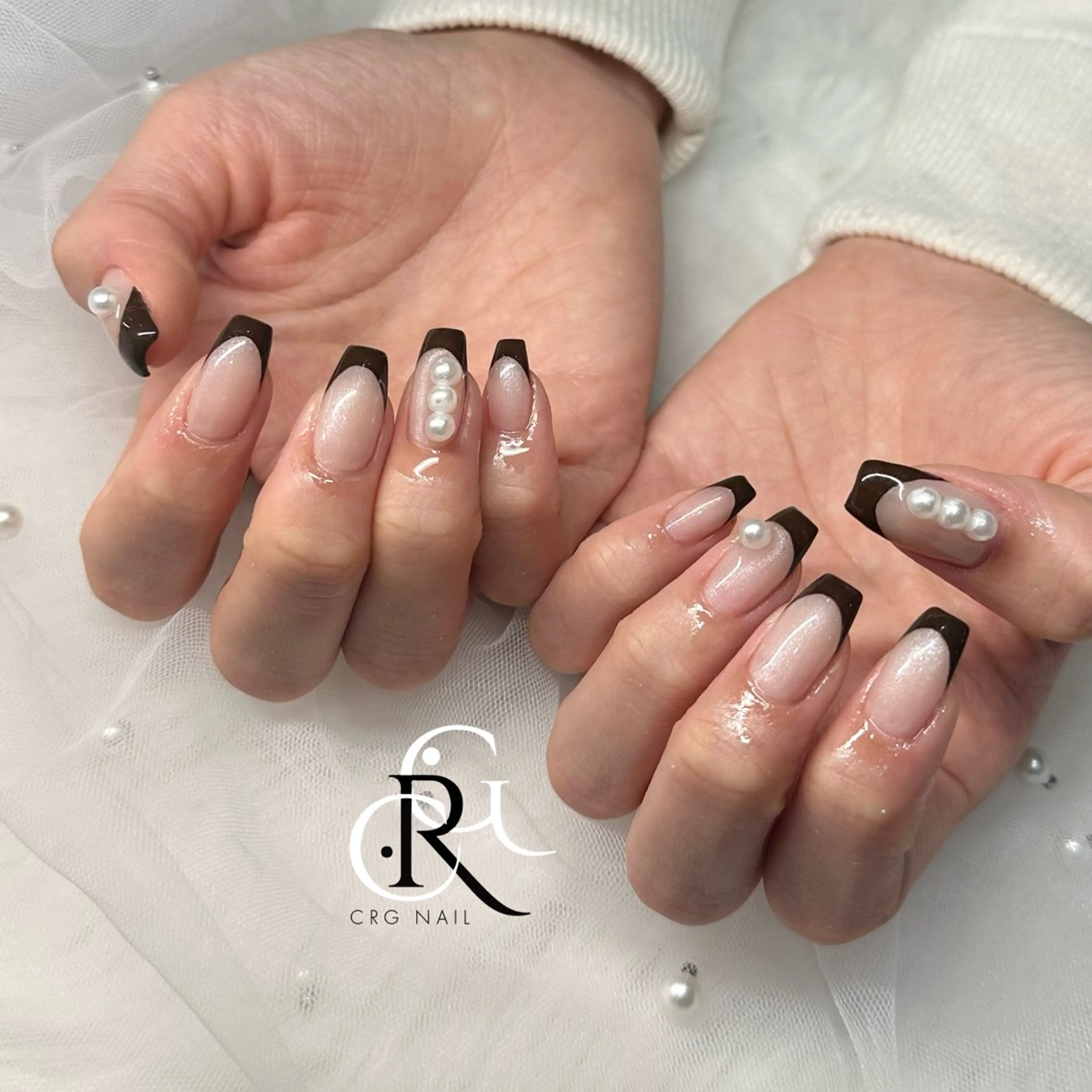 ネイル ブラウン フレンチネイル ハンドネイル 美フォルム✨ CRG RURIのネイルデザイン