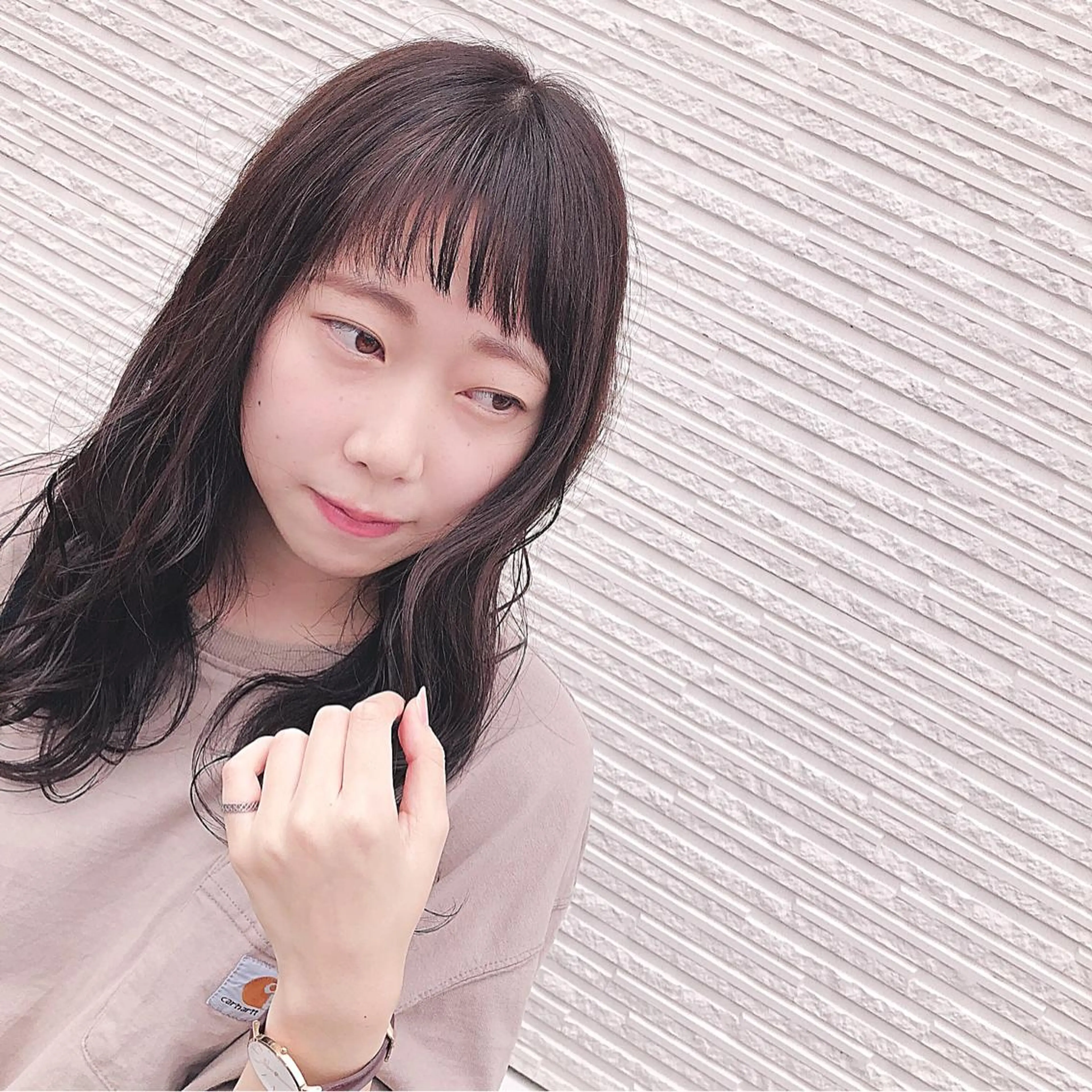 ミディアム カラー オン眉 シースルーバング 名畑 裕貴のヘアスタイル