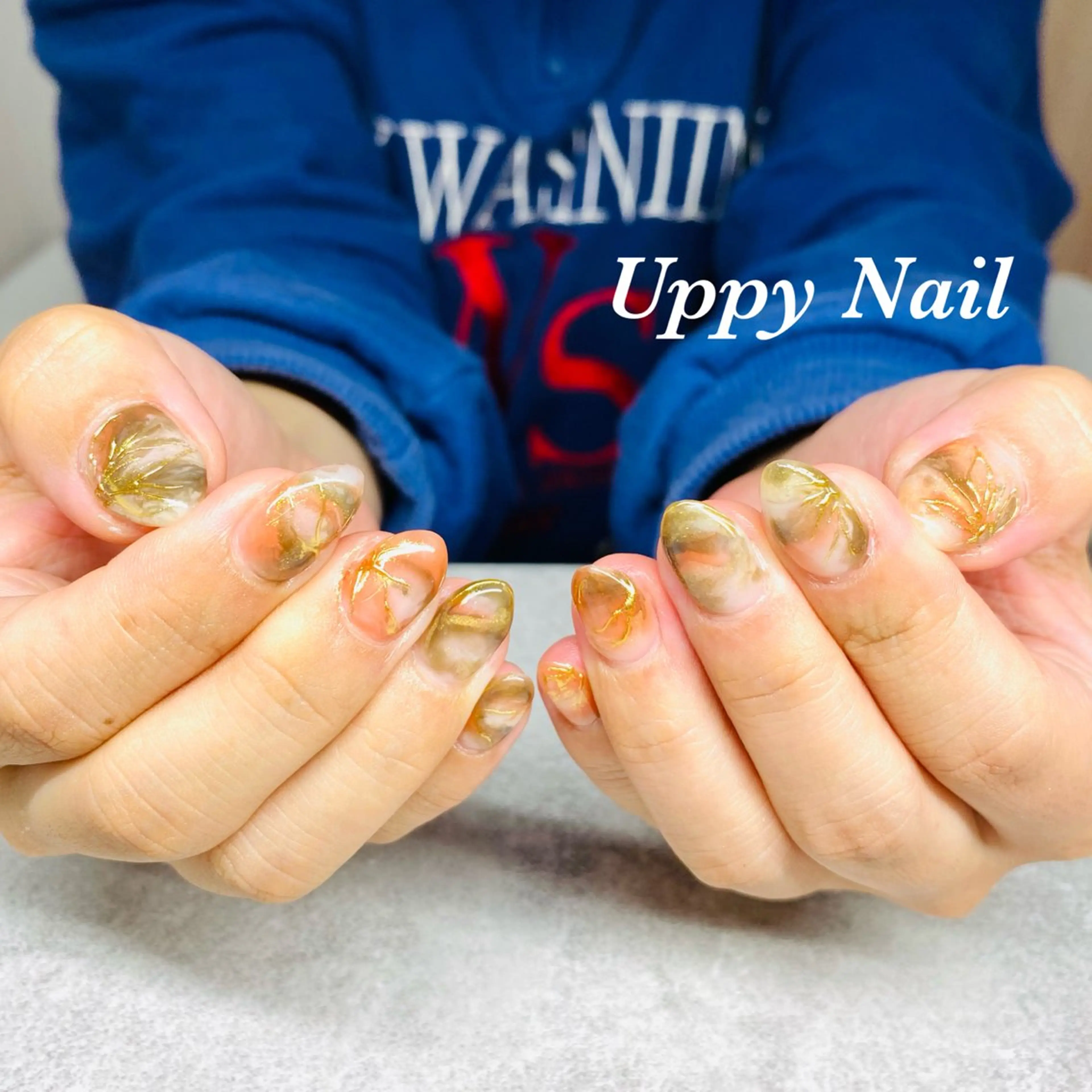 ネイル フラワーネイル ミラーネイル オレンジ ハンドネイル Uppy Nail ukyoのネイルデザイン