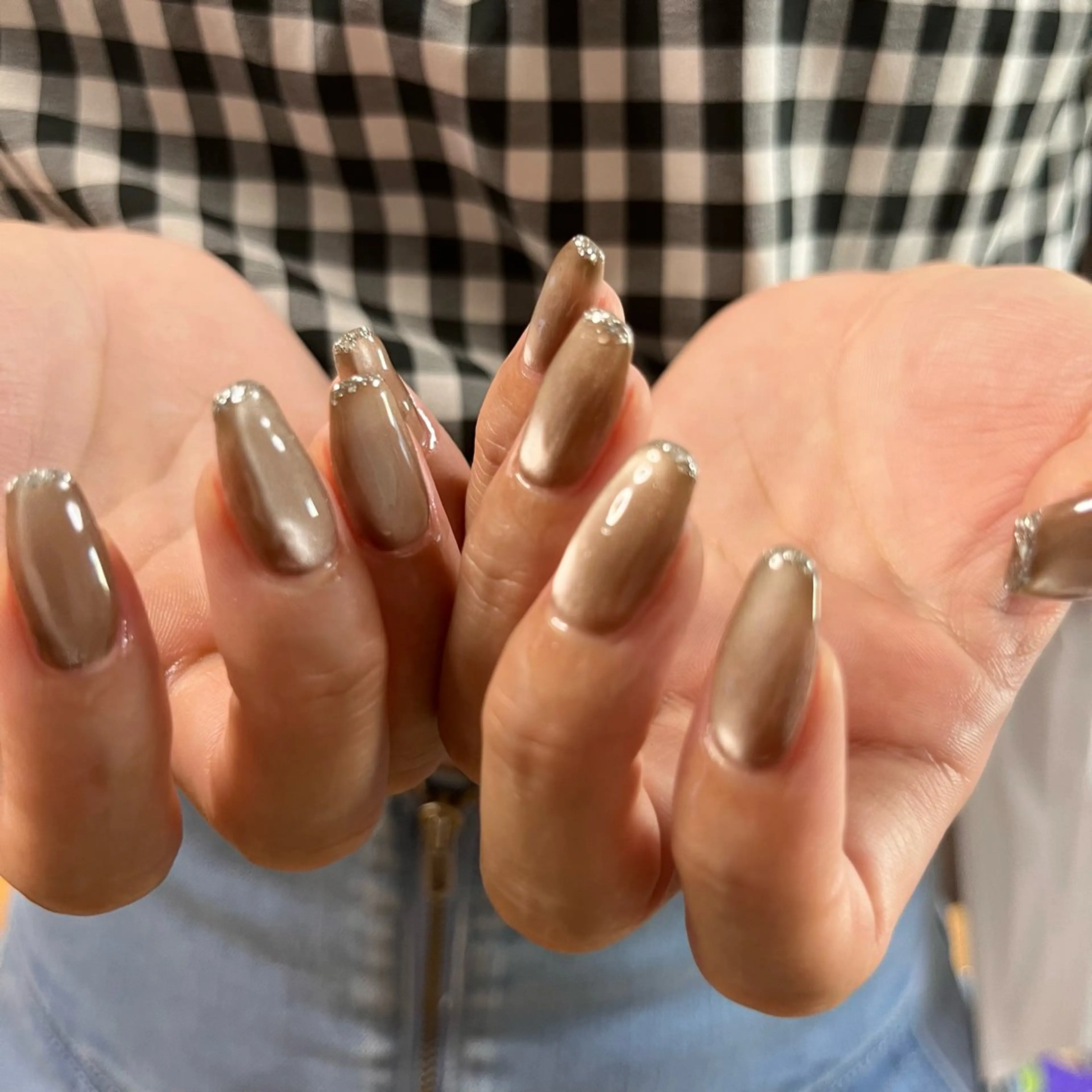 ネイル ブラウン ジェルネイル マグネットネイル ハンドネイル tamu nail 　金町のネイルデザイン