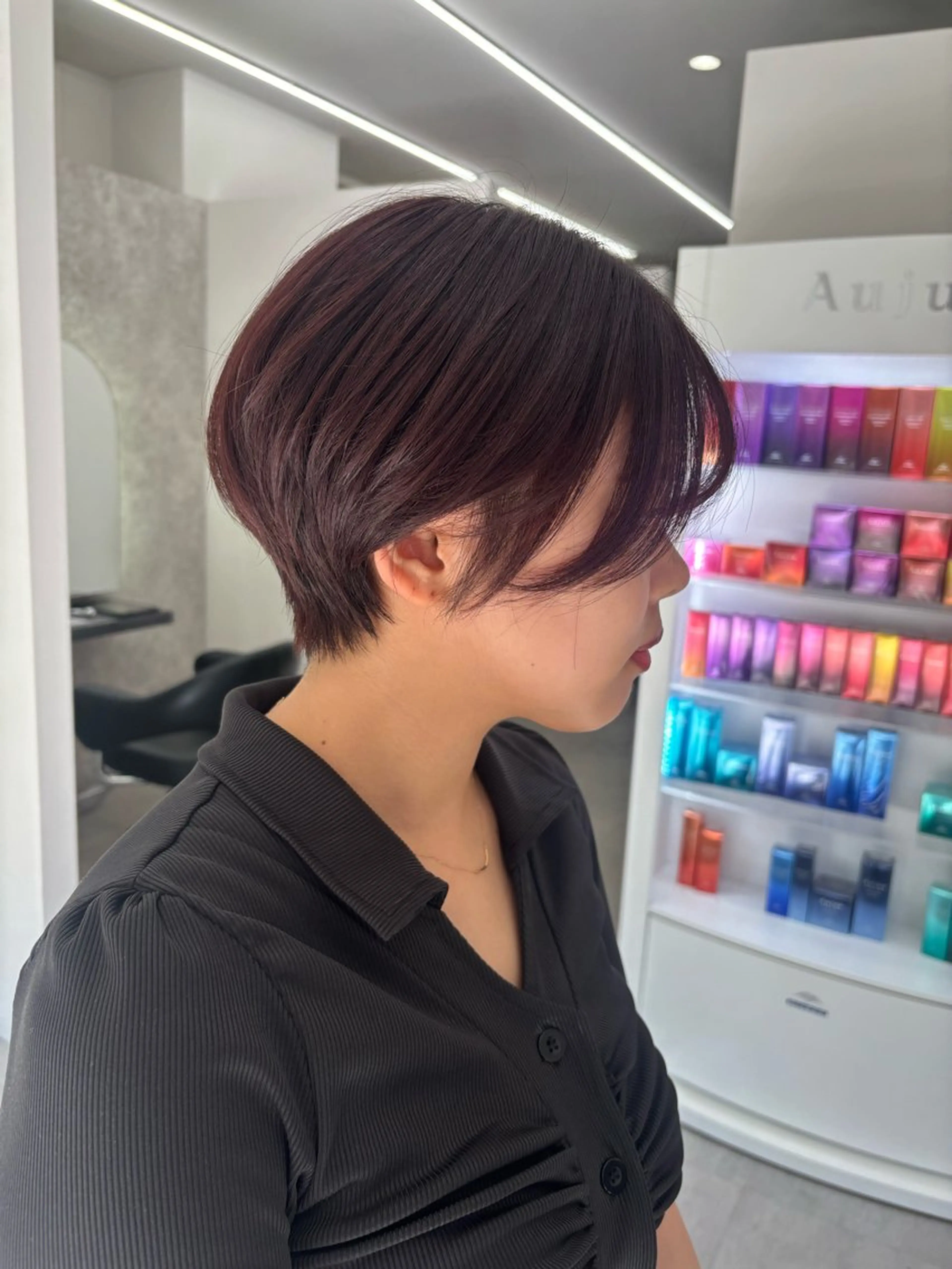ショート ショートボブ ピンクブラウン ボブ ショートヘア カット ヘアカラー トリートメント 新村 華奈絵のヘアスタイル