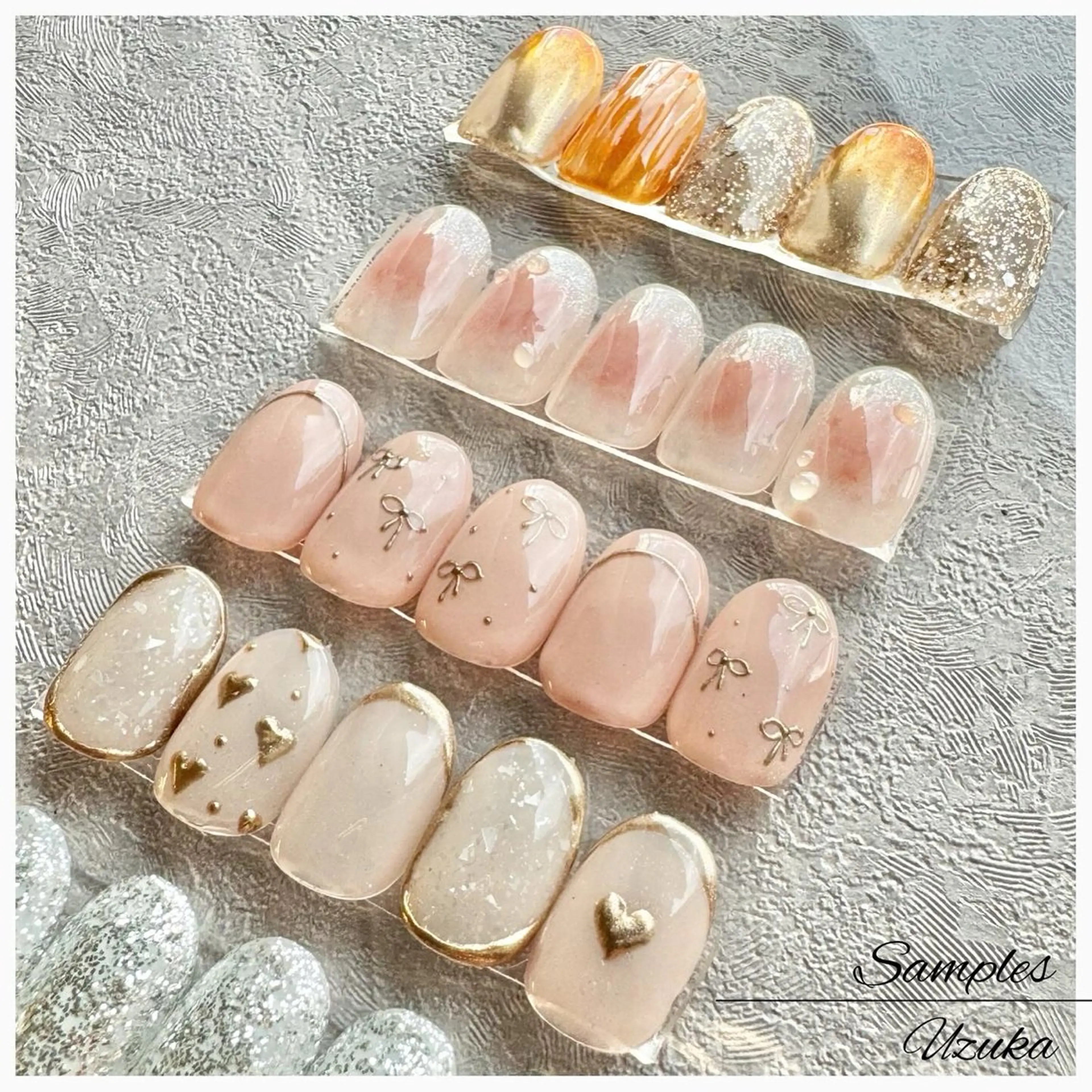 ネイル チークネイル フレンチネイル ハート ミラーネイル リボン 【 enn 】 Uzuka Yukaのネイルデザイン