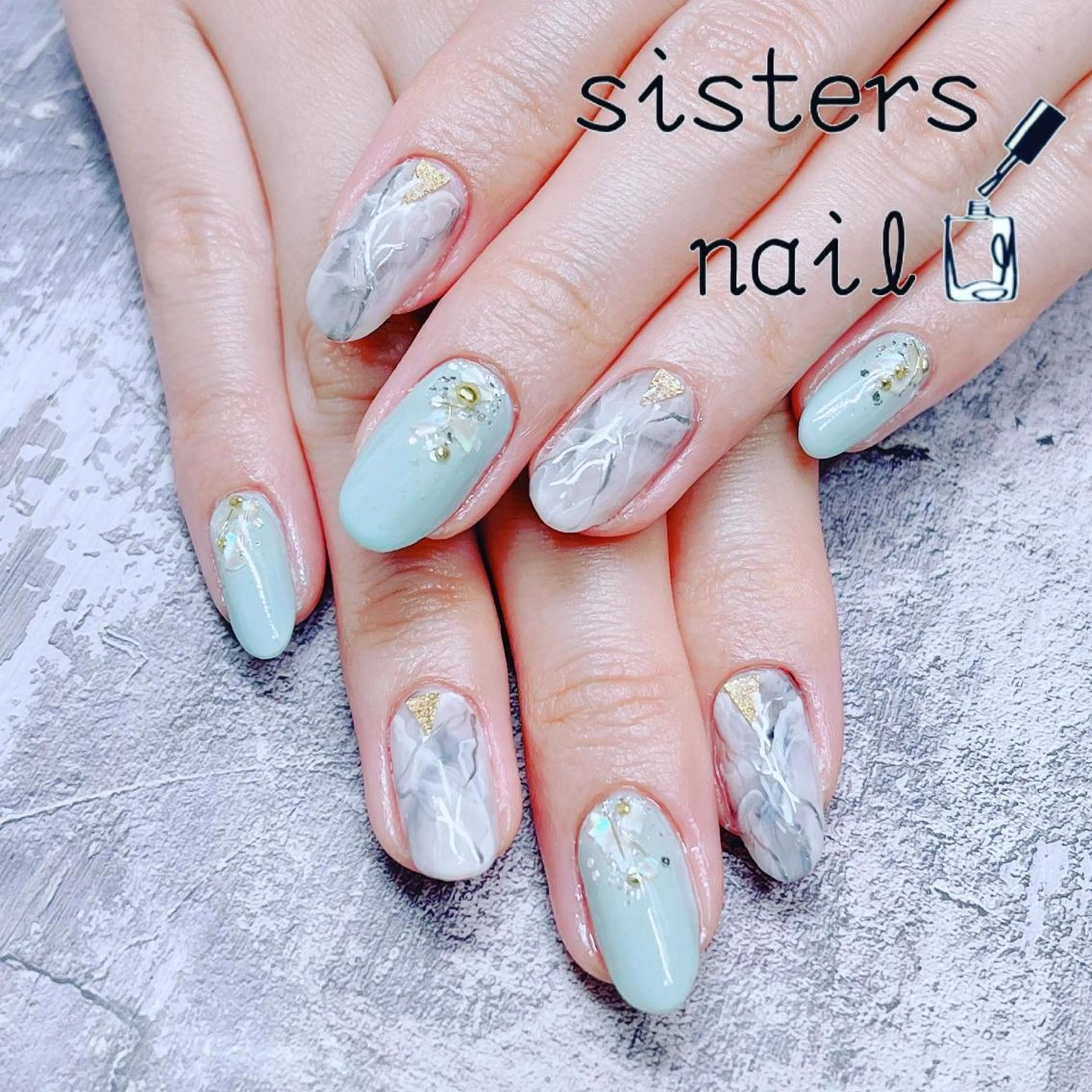 ネイル アートネイル グリーン 大理石ネイル(マーブル) 春ネイル sisters nail.fのネイルデザイン