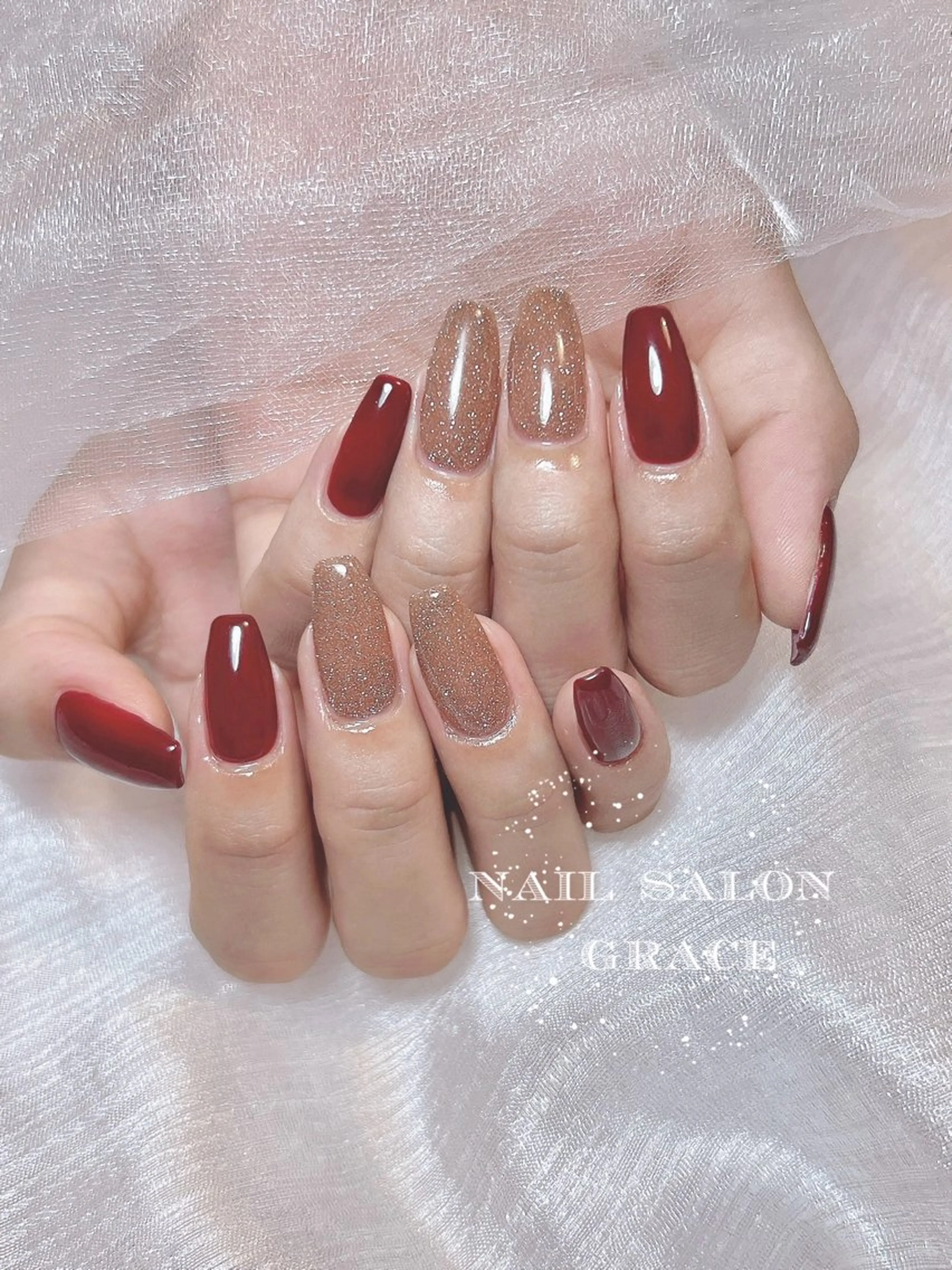 ネイル ボルドー フラッシュネイル ハンドネイル nailsalon GRACE所属・GRACE nailのネイルデザイン