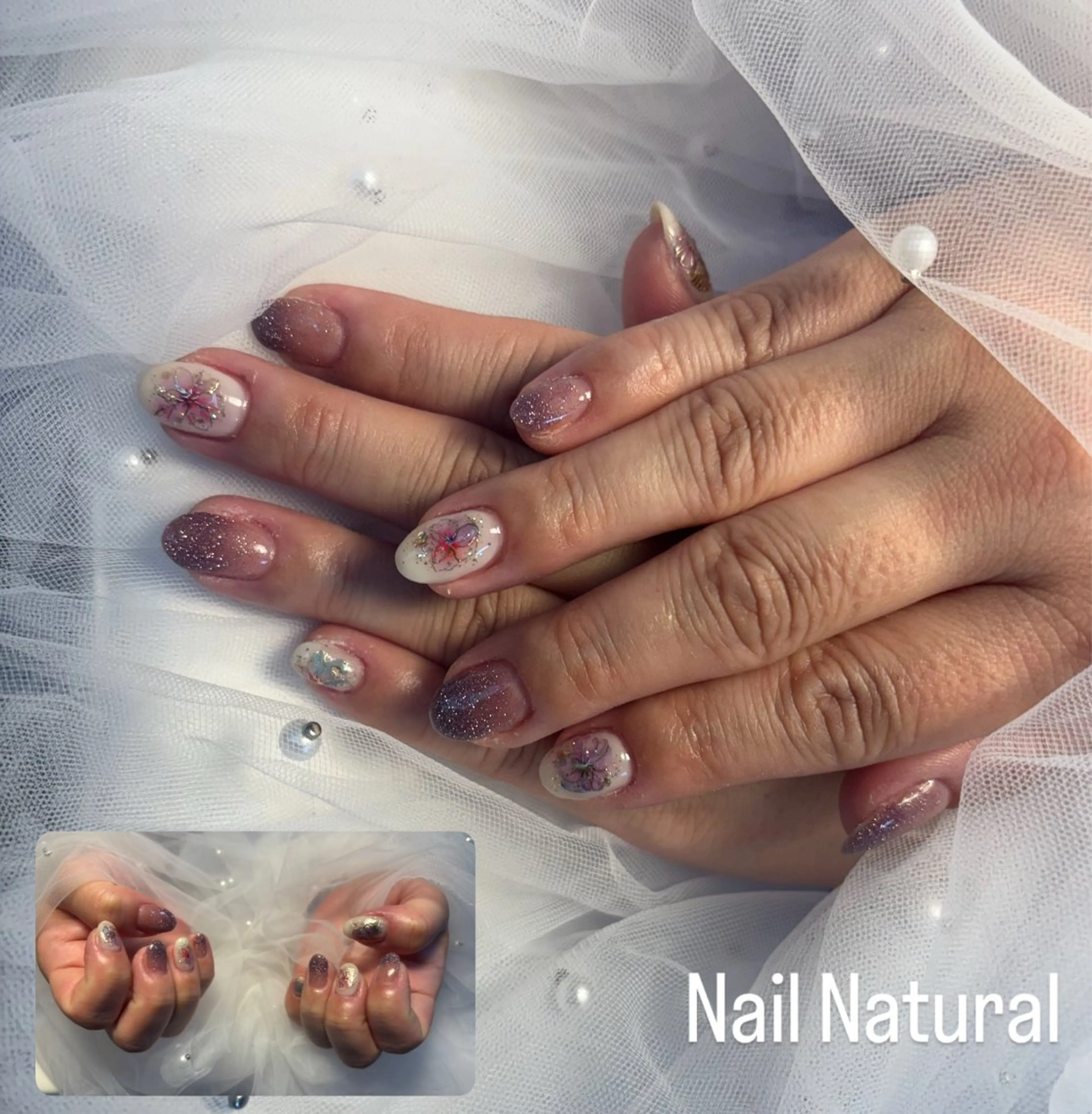 ネイル フラッシュネイル フットネイル フレンチネイル ジェルネイル ガラスフレンチ ハンドネイル Nail salon Natulalのネイルデザイン