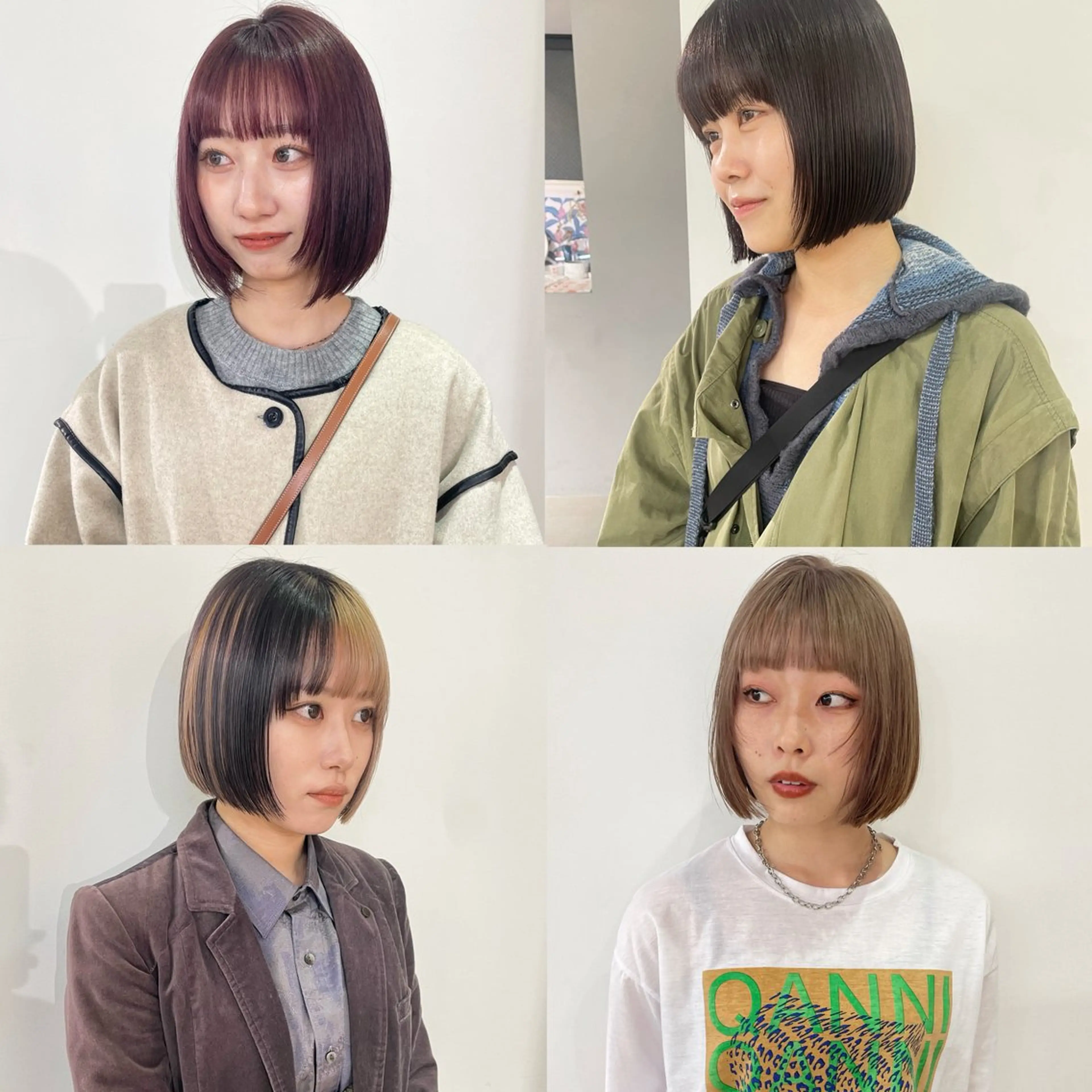 ショート カラー ミストバング デザインカラー イヤリングカラー  フェイスフレーミング インナーカラー MIU/ルーツカラー ボブ/顔周りレイヤーのヘアスタイル