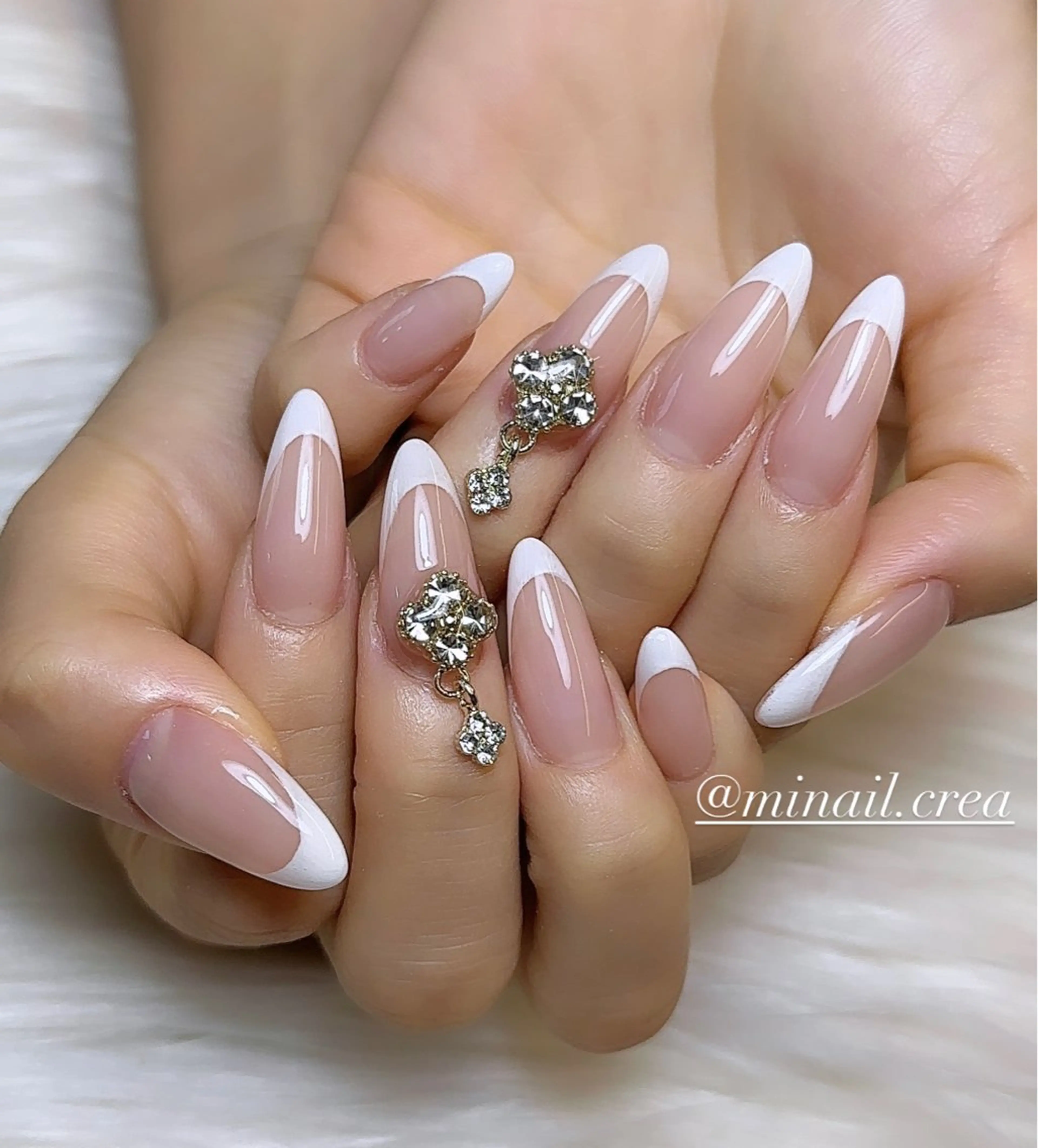 ネイル フレンチネイル キラキラネイル ロングネイル オフィスネイル スカルプネイル ハンドネイル CRéA　-private nailsalon-所属・CReA nailのネイルデザイン
