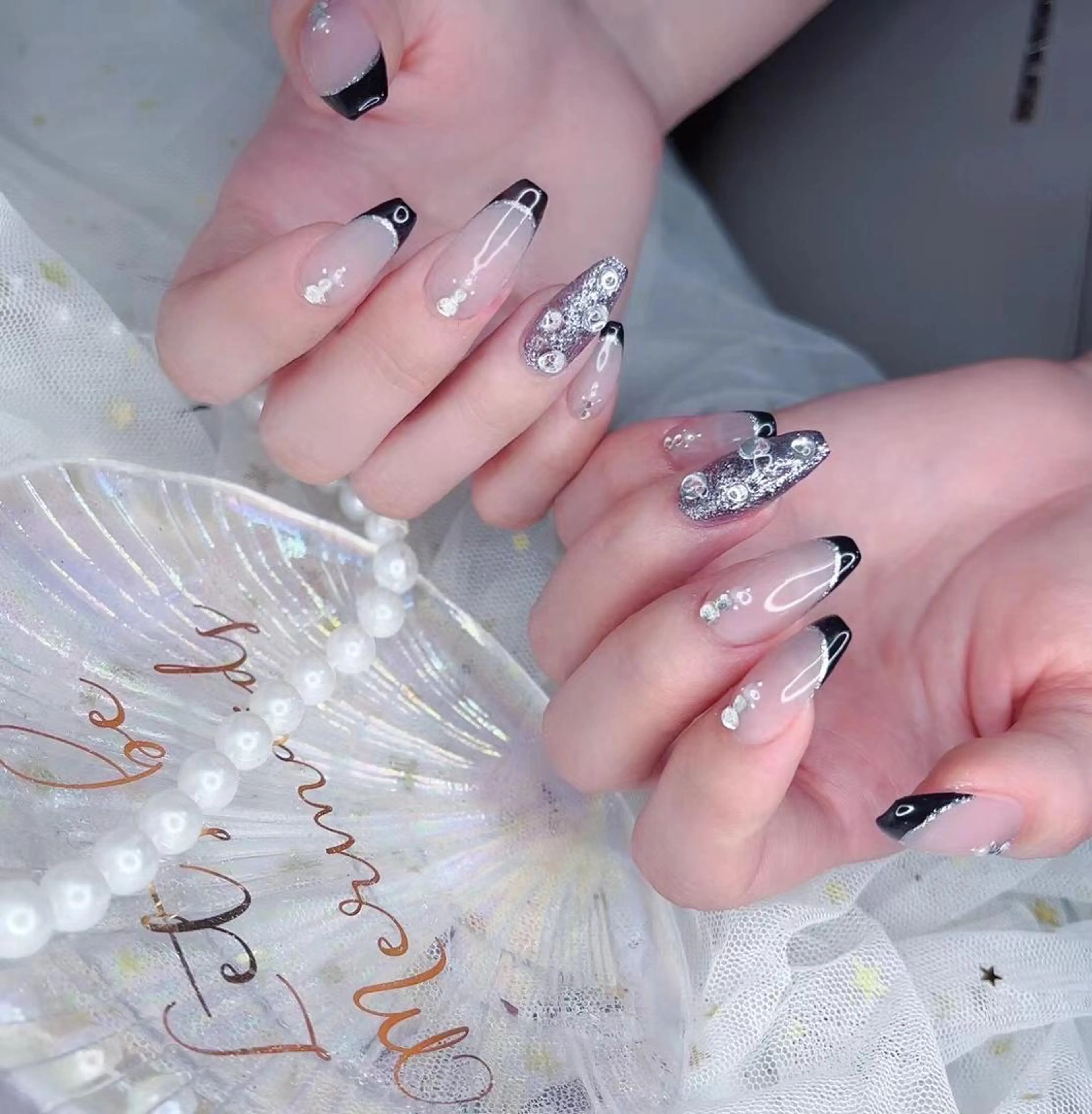 ネイル ダブルフレンチ フレンチネイル ラメ(グリッター) Babarla　Nail　Salon所属・babarla Nailのネイルデザイン