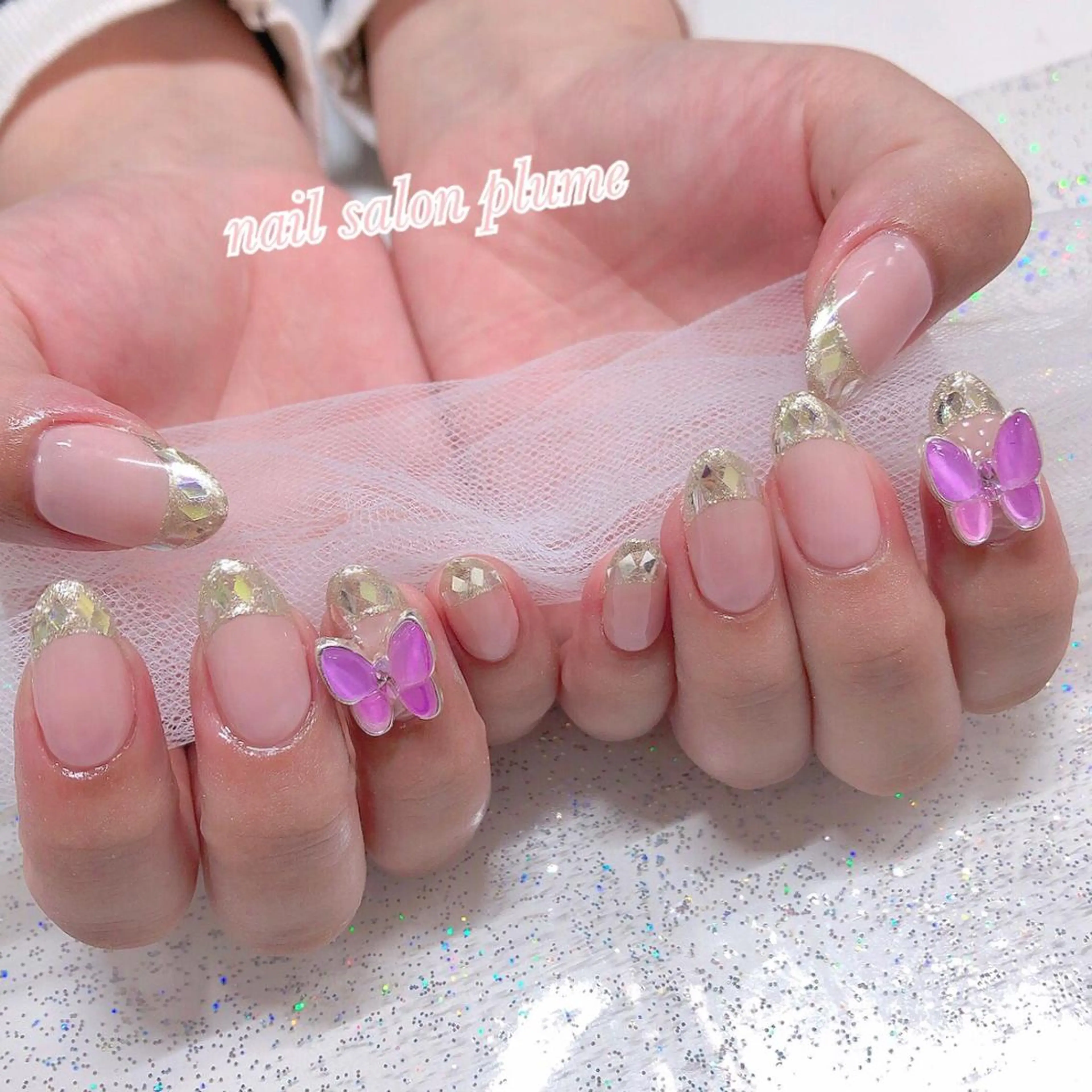 ネイル アートネイル クリアネイル フレンチネイル ガラスフレンチ ハート plume nail ☆韓国ネイルのネイルデザイン