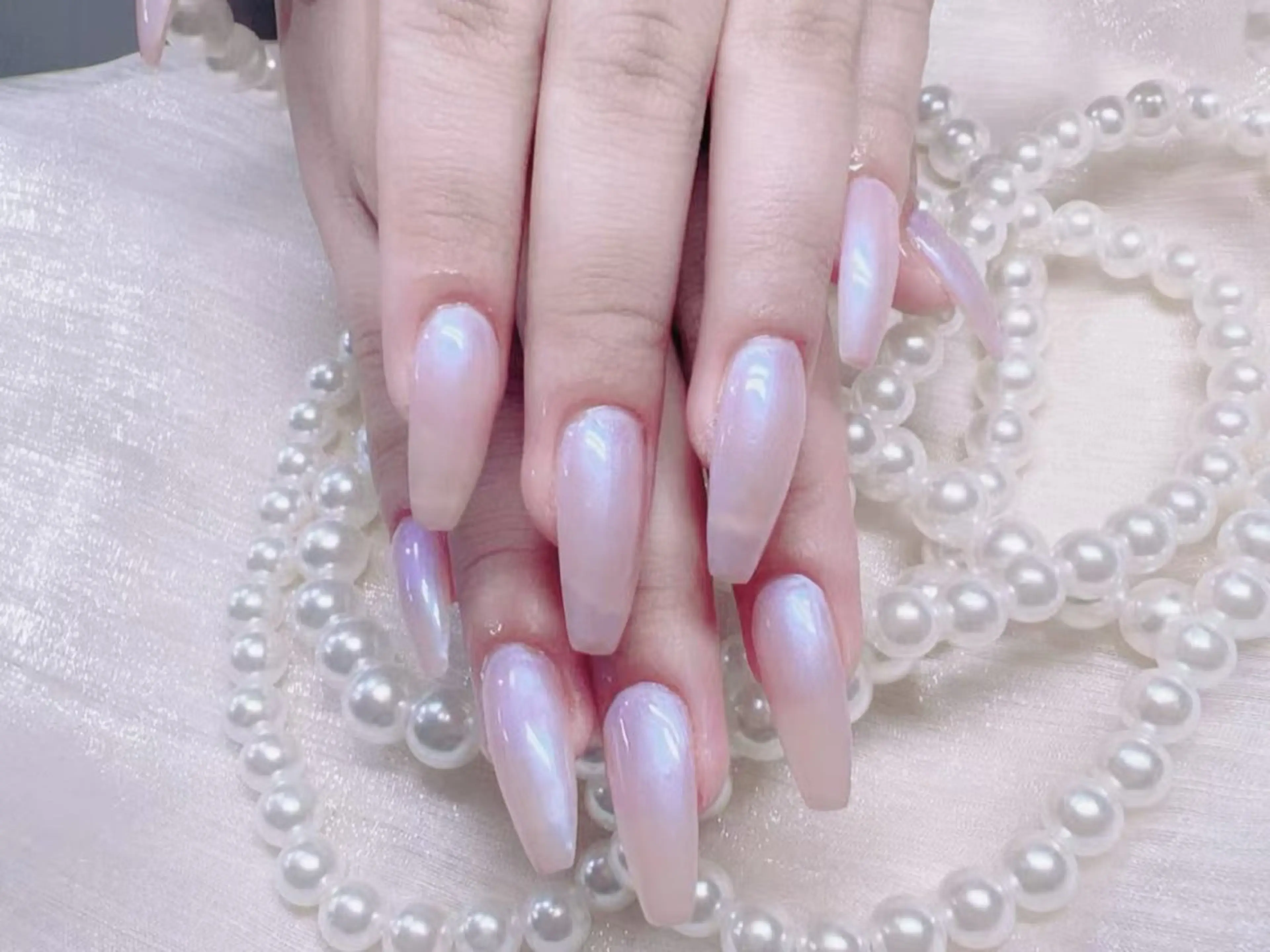 ネイル アートネイル クリアネイル 成人式 長さ出し フラッシュネイル ハンドネイル かすみ ✨のネイルデザイン