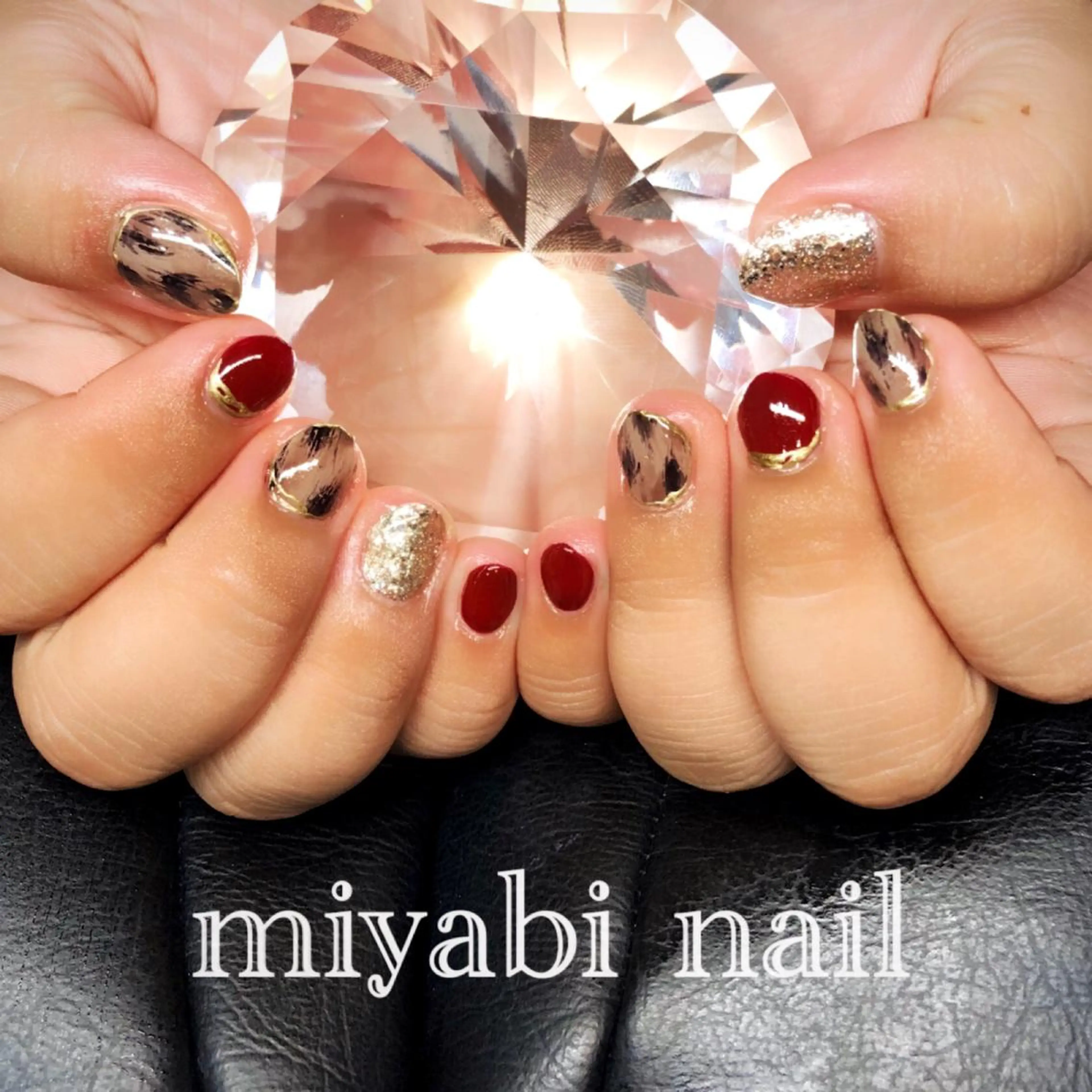 ネイル アニマル柄 ボルドー 持ち込み ぷっくりネイル ショートネイル ハンドネイル miyabi nail 桂川駅近くのネイルデザイン