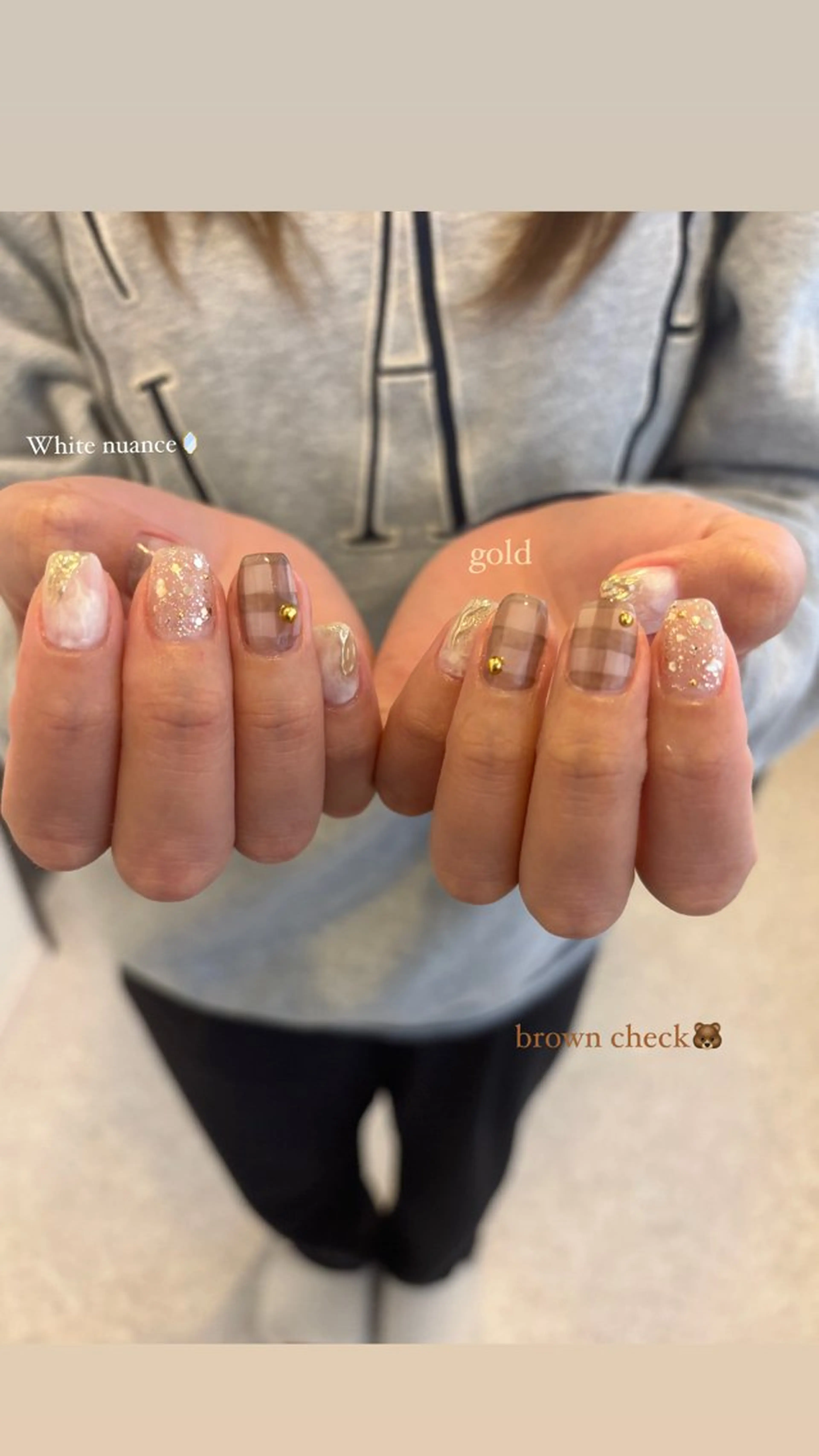 ネイル ブラウン ニュアンスネイル ハンドネイル Maede Kanaのネイルデザイン