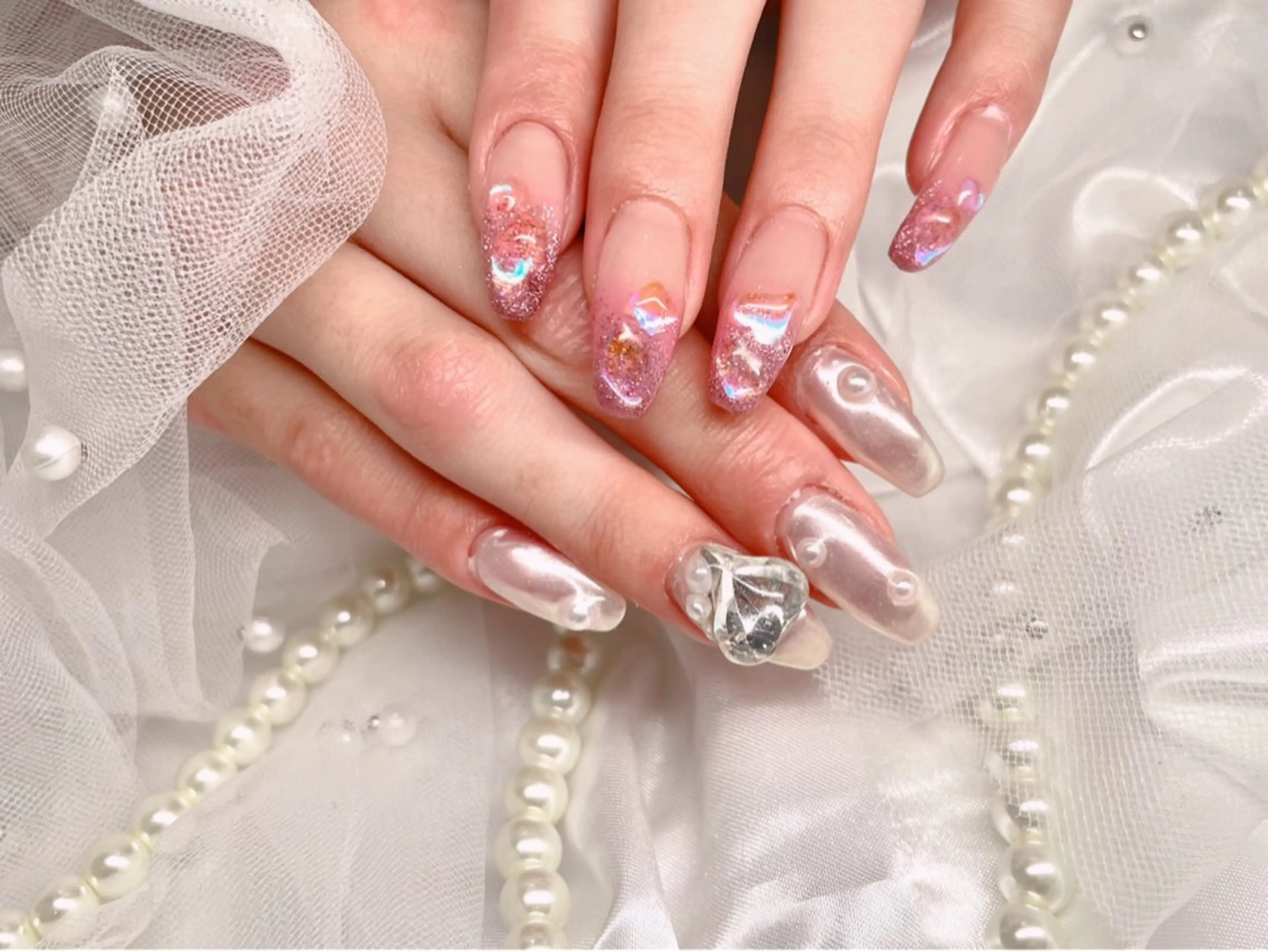 ネイル オーロラネイル ミラーネイル ワンホンネイル ハンドネイル ゆりか ジョアアンジェ福島のネイルデザイン