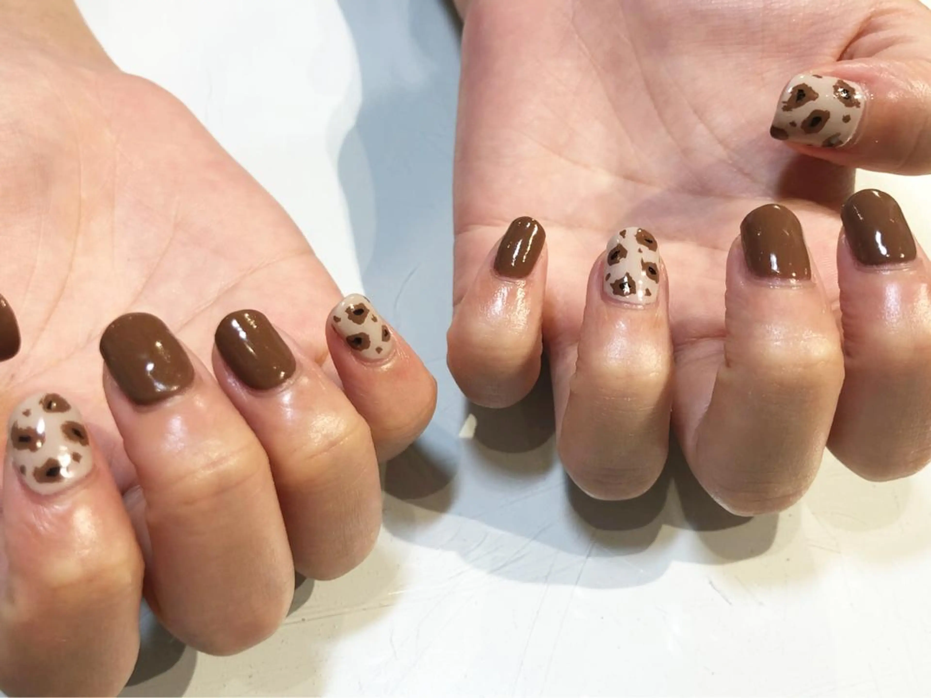 ネイル アニマル柄 アートネイル ブラウン ワンカラーネイル jamspark ✨のネイルデザイン
