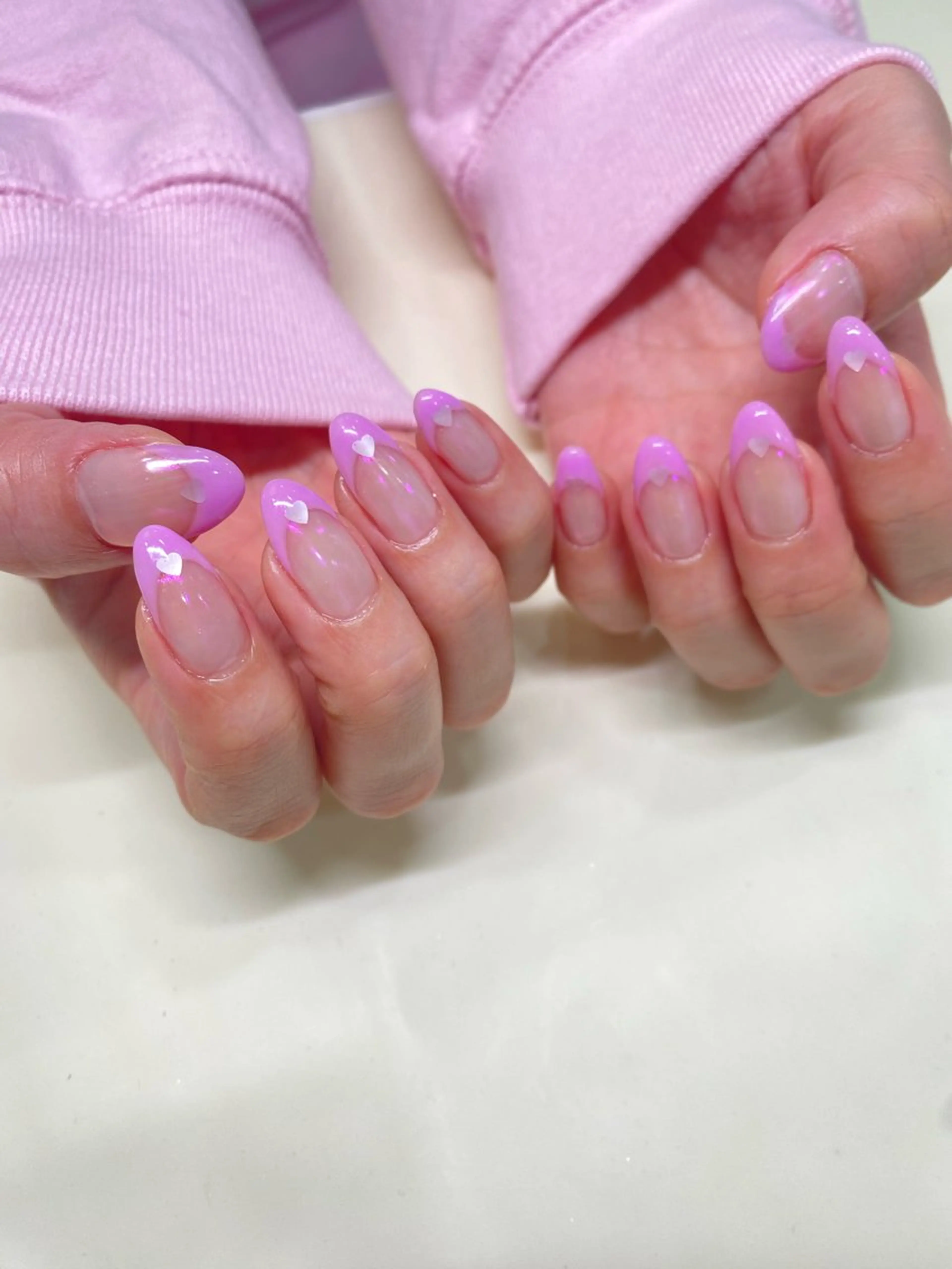 ネイル フレンチネイル ミラーネイル ピンク ハンドネイル kokori nailのネイルデザイン