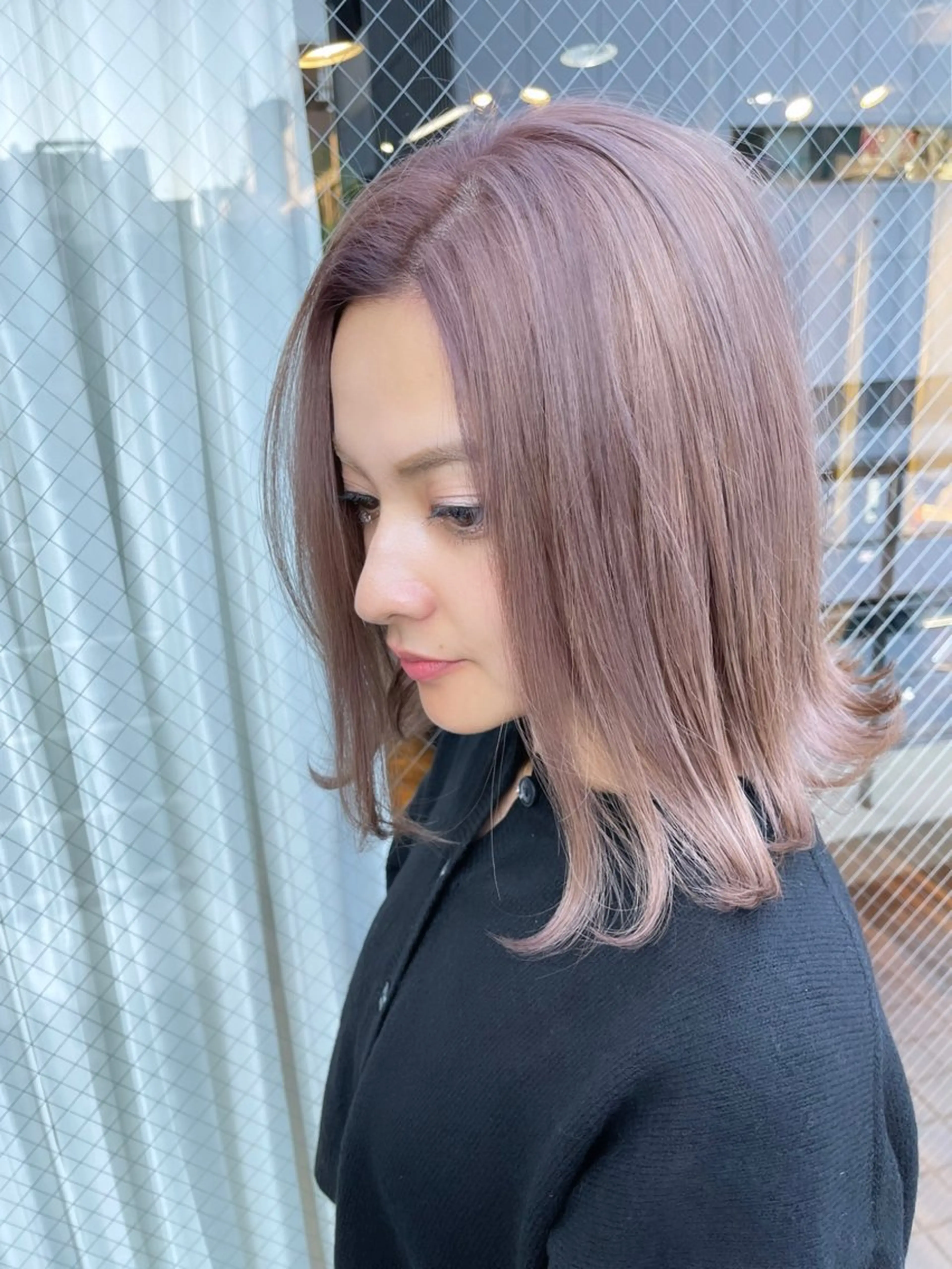 ミディアム カラー ヘアアレンジ カット ヘアカラー トリートメント 心斎橋ダブルカラー ボブ/レイヤーのヘアスタイル