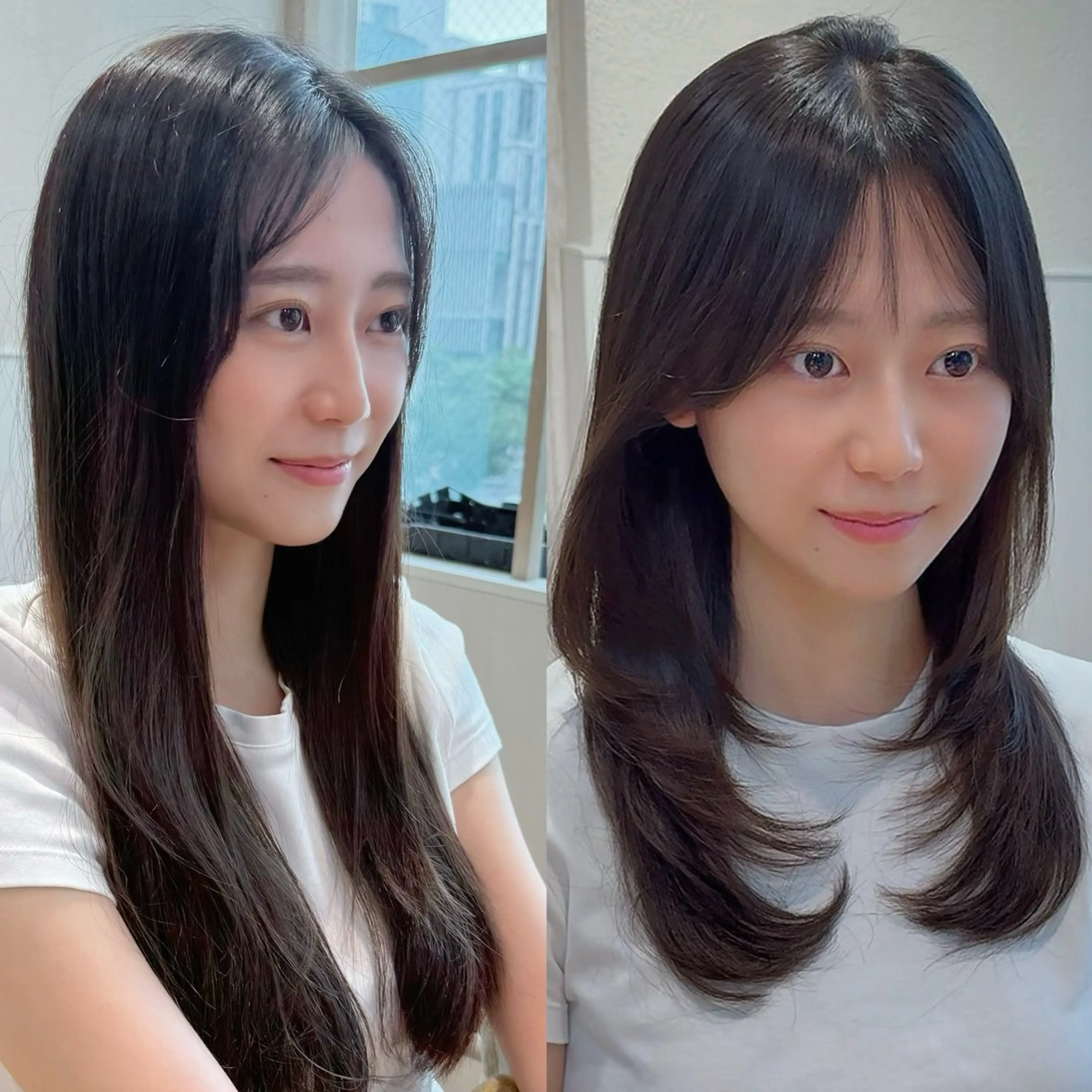 ミディアム カラー ミディアムレイヤー ブラウンカラー レイヤーカット 似合わせカット 小顔カット カット ヘアカラー トリートメント 顔まわり/似合わせひ し形シルエット/難波のヘアスタイル