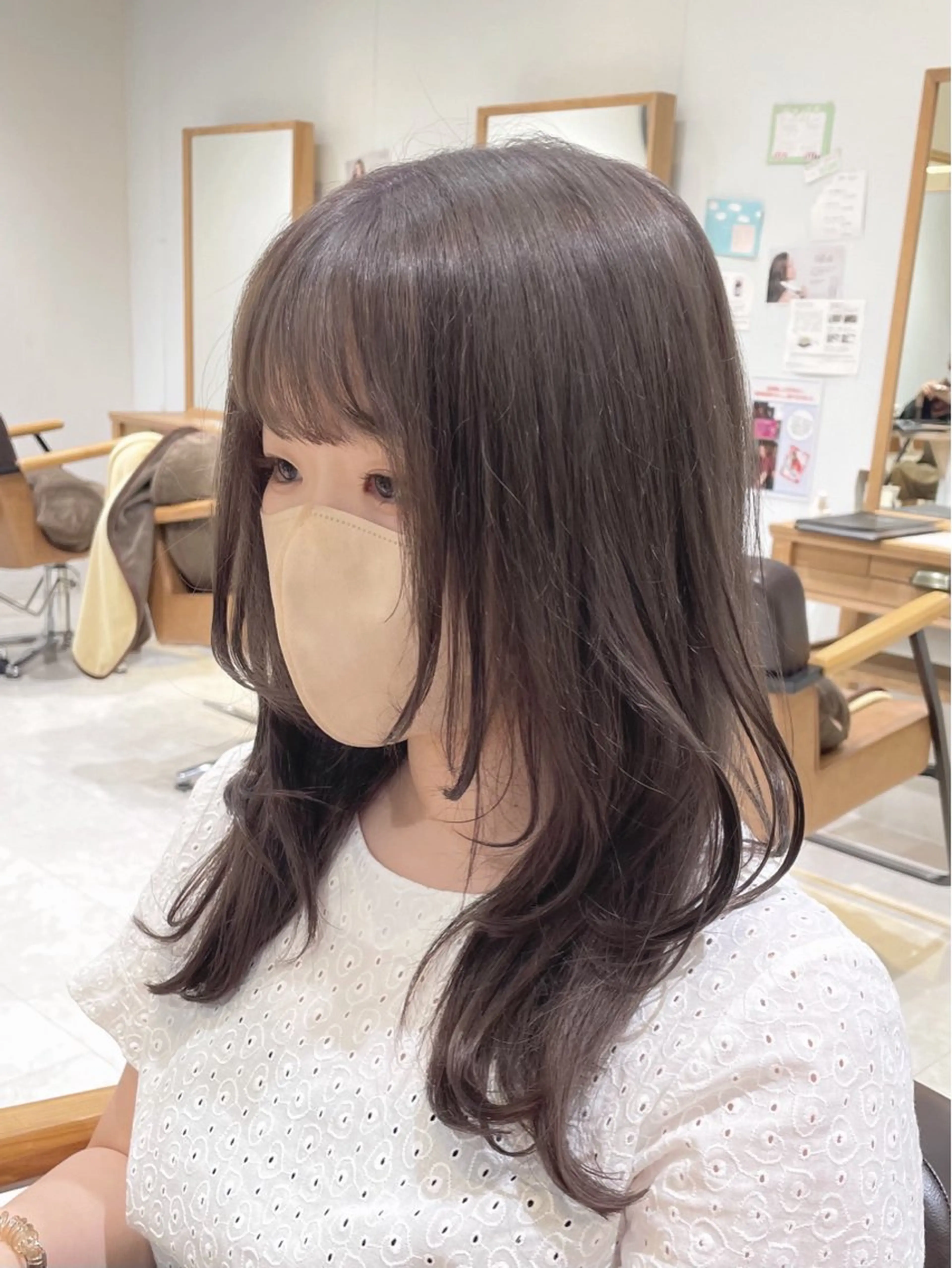 セミロング カラー ブリーチなしレイヤー 髪質改善/韓国ヘアのヘアスタイル