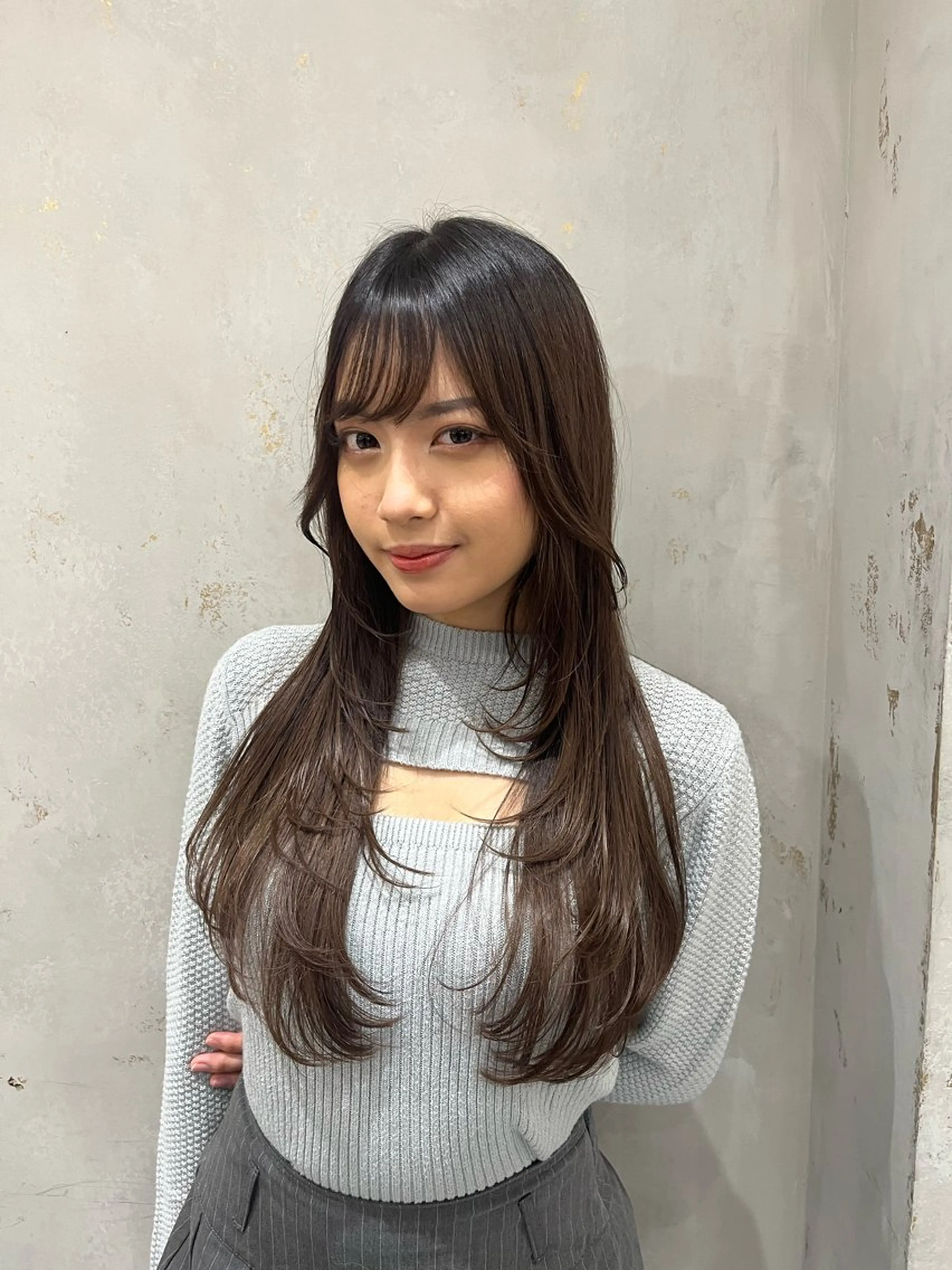 セミロング カラー 山崎/韓国縮毛矯正 レイヤー髪質改善のヘアスタイル