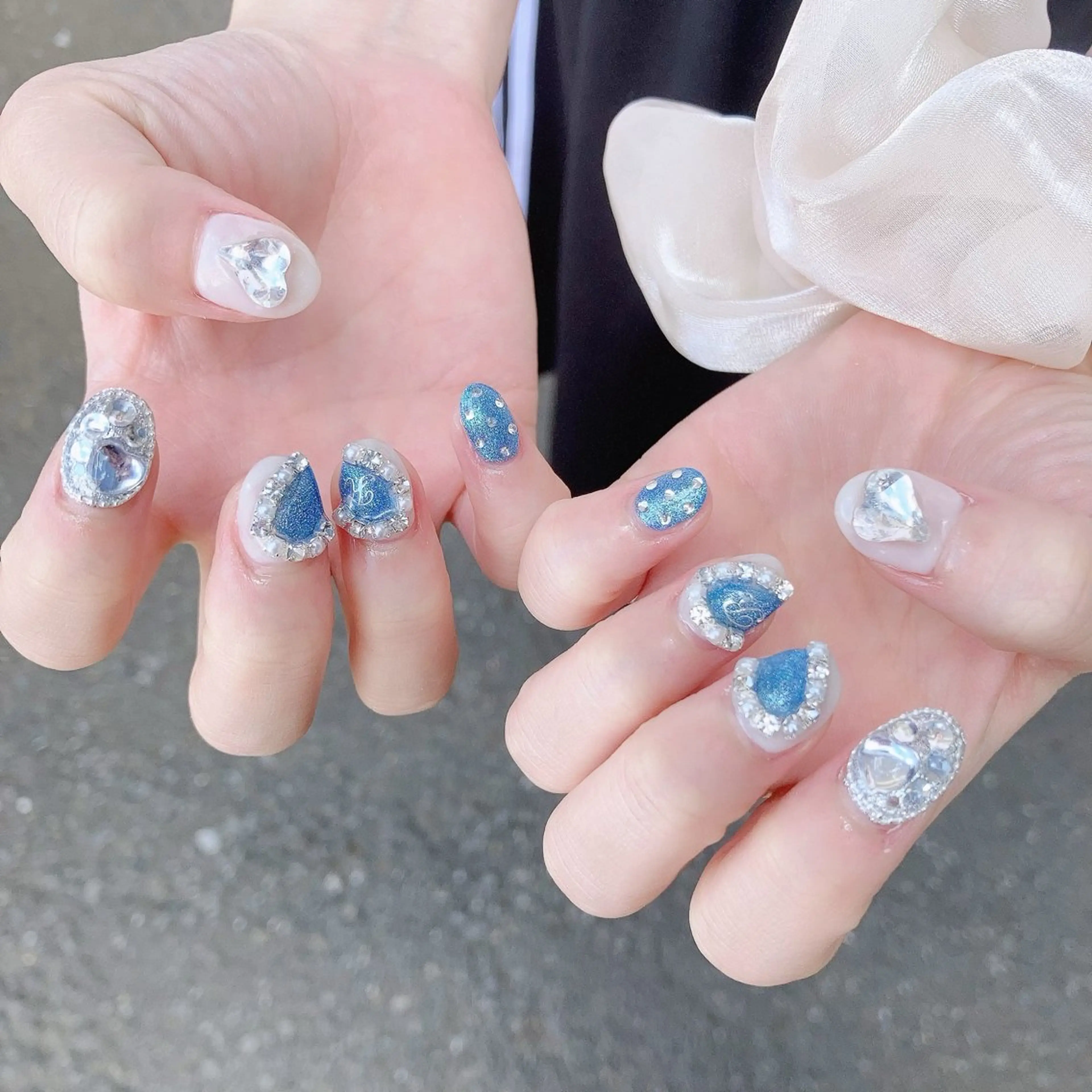 ネイル ジェルネイル ハート キラキラネイル パラジェル 夏ネイル ハンドネイル Nail Kのネイルデザイン
