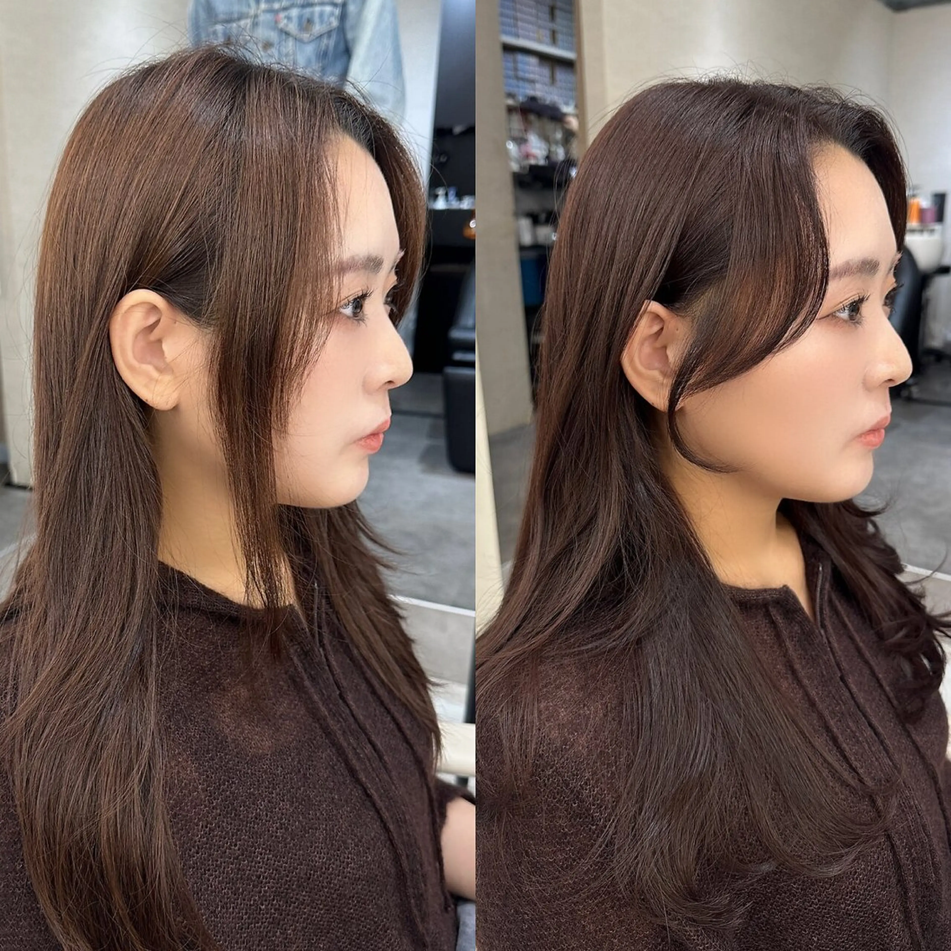 ロング ボブ 顔周りカット 髪質改善 韓国風ヘア レイヤーカット カット CHAINON CENTREのヘアスタイル