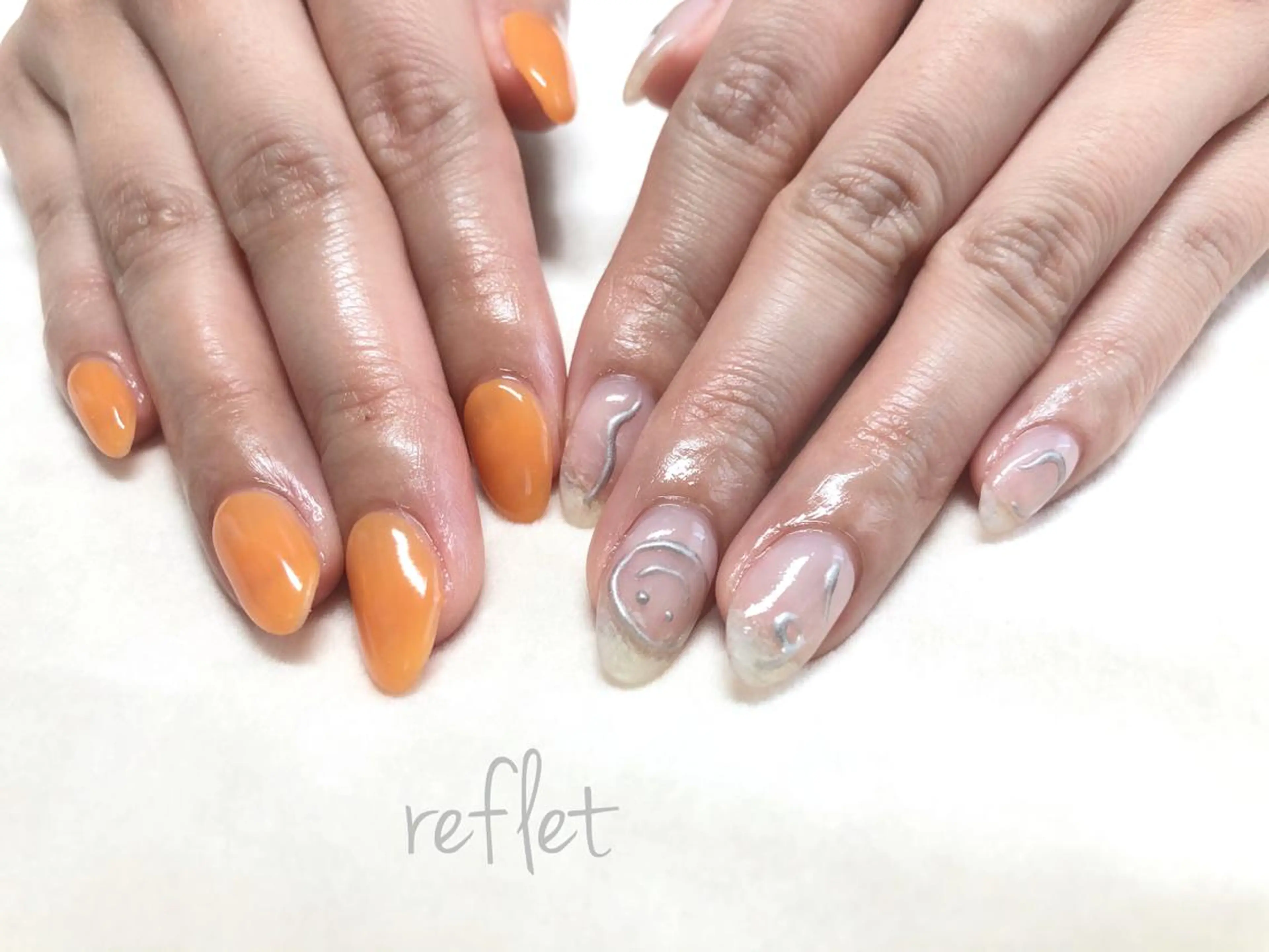 ネイル アートネイル ニュアンスネイル ワンカラーネイル シルバー ハンドネイル reflet nailのネイルデザイン