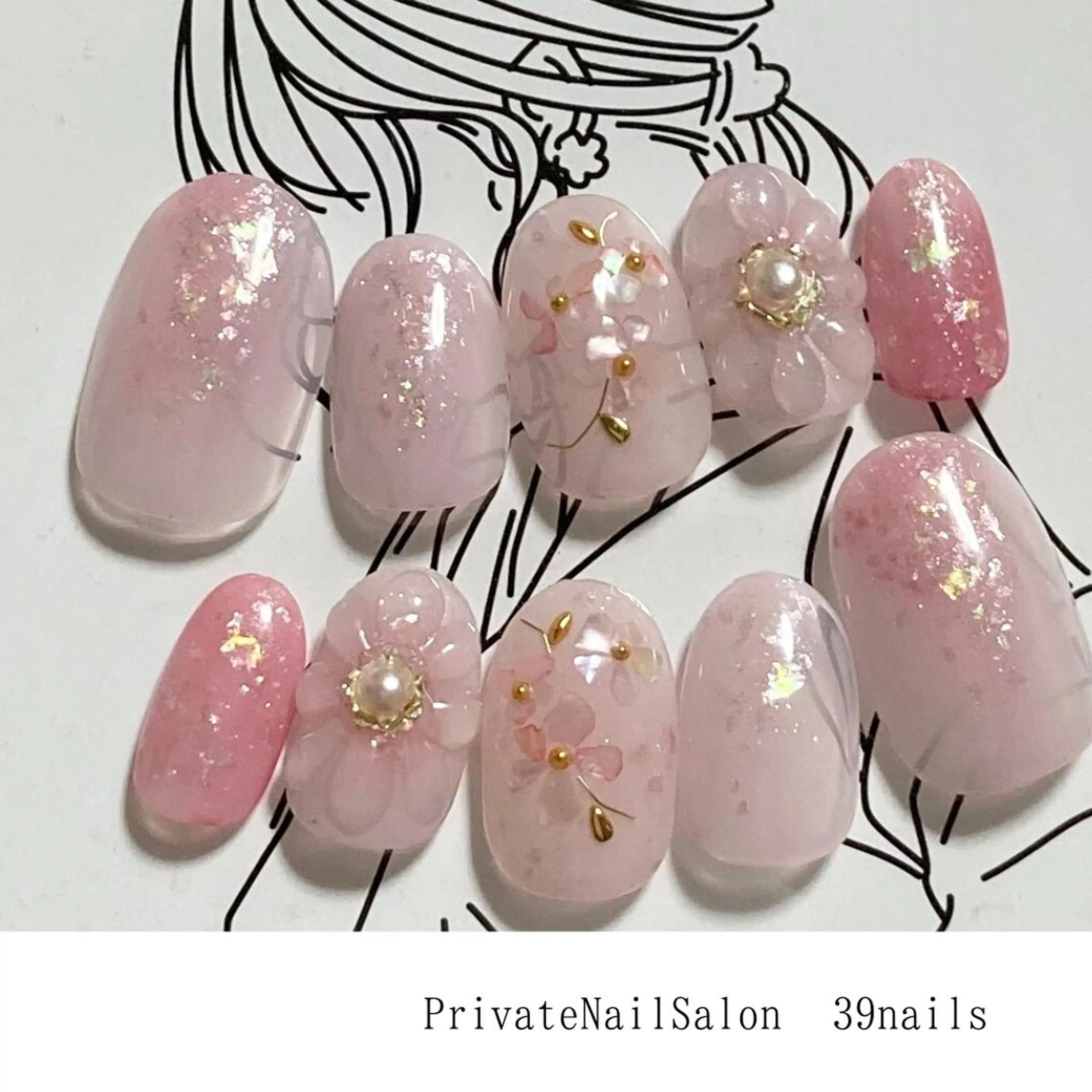 ネイル フラワーネイル ピンク ぷっくりネイル ブライダルネイル 39-nails EharaMikuのネイルデザイン