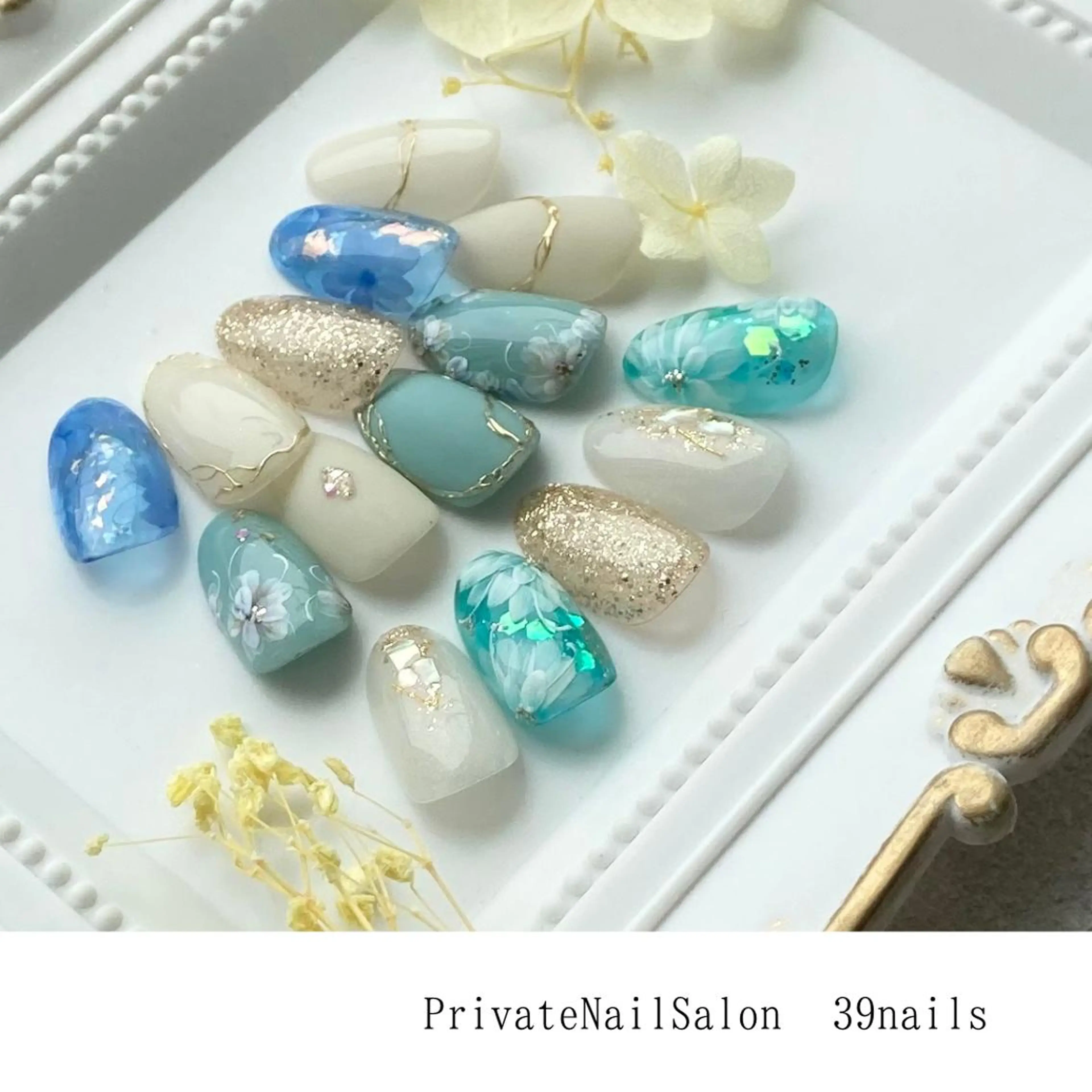 ネイル フラワーネイル ニュアンスネイル オフィスネイル 夏ネイル 39-nails EharaMikuのネイルデザイン