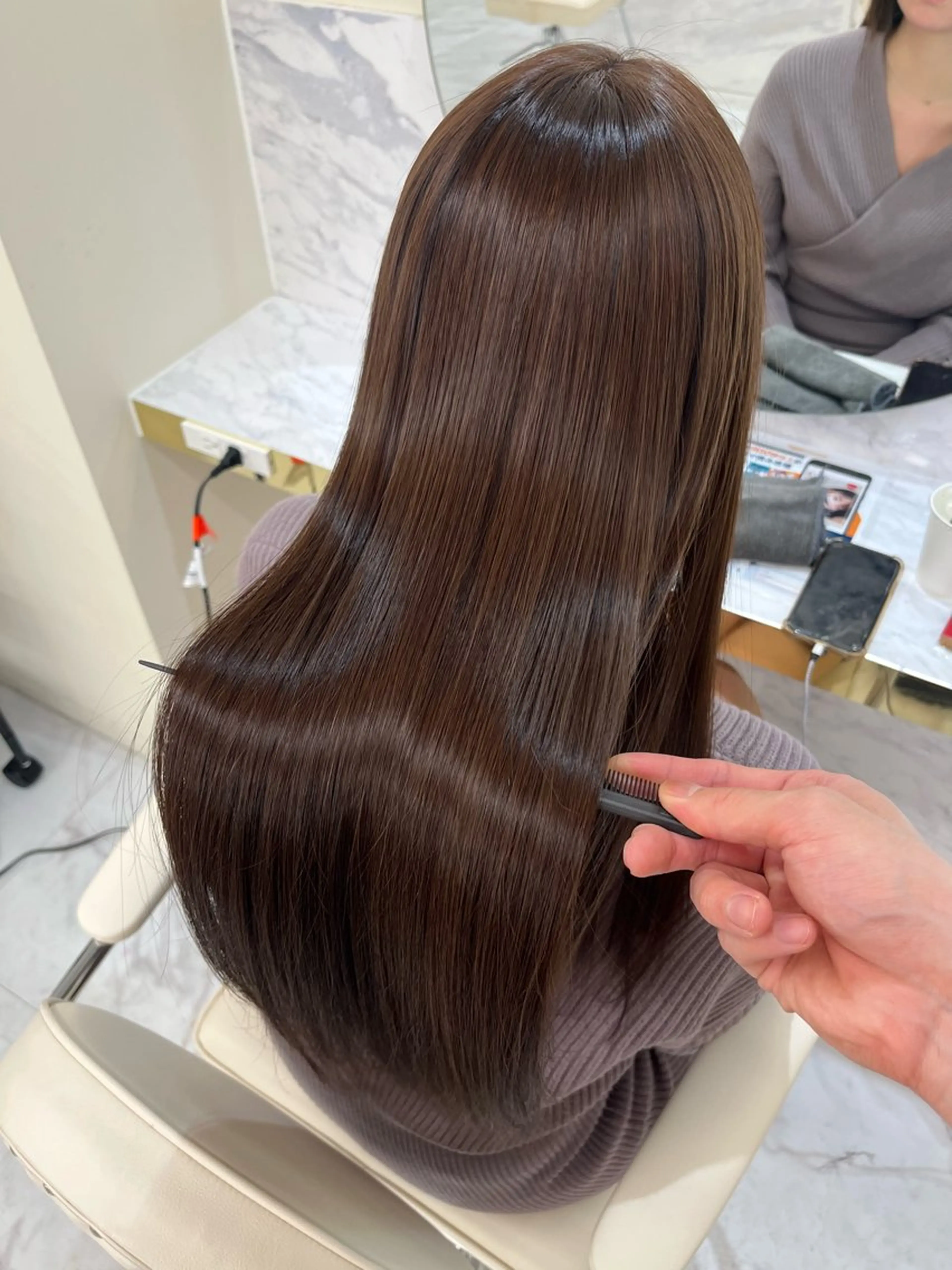 ロング カット ヘアカラー 縮毛矯正 トリートメント 韓国風🫧髪質改善 村上　蒼生のヘアスタイル