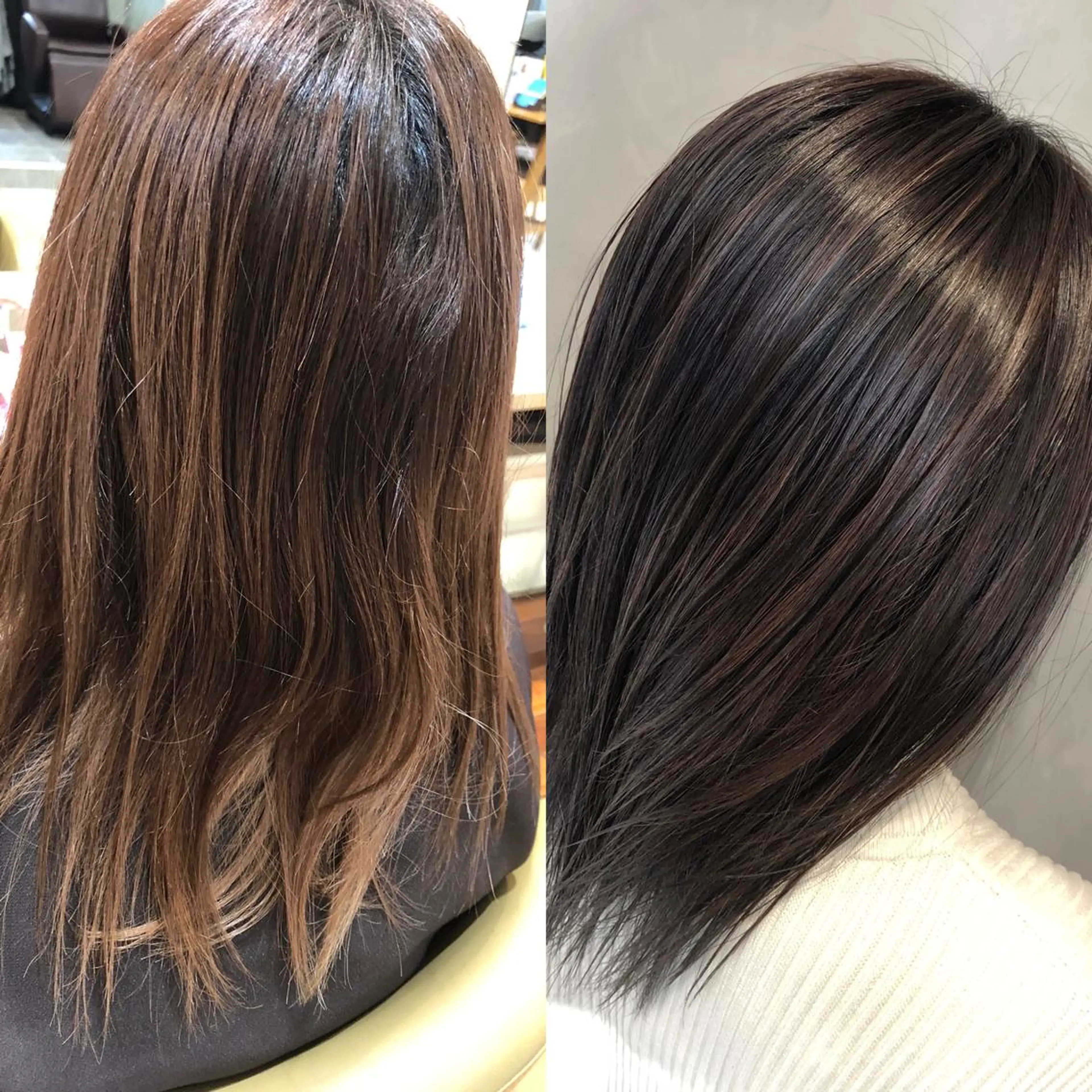 ミディアム カラー ハイダメージ毛 縮毛矯正のヘアスタイル