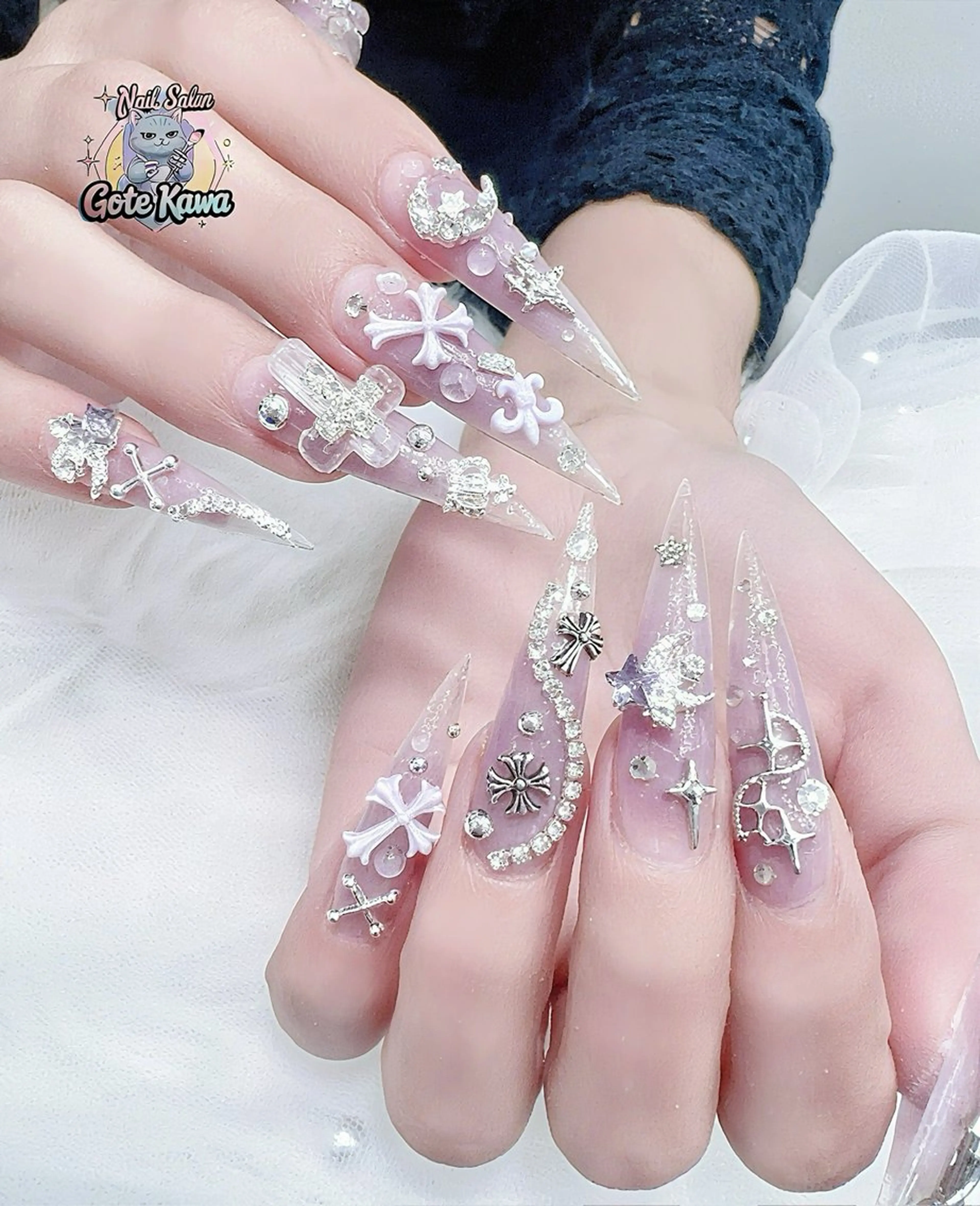 ネイル アートネイル 長さ出し キラキラネイル ピンク リボン ハンドネイル ハンドケア GOTE KAWA Nail Salon(ゴテかわ)所属・Gote Kawa nail salonのネイルデザイン