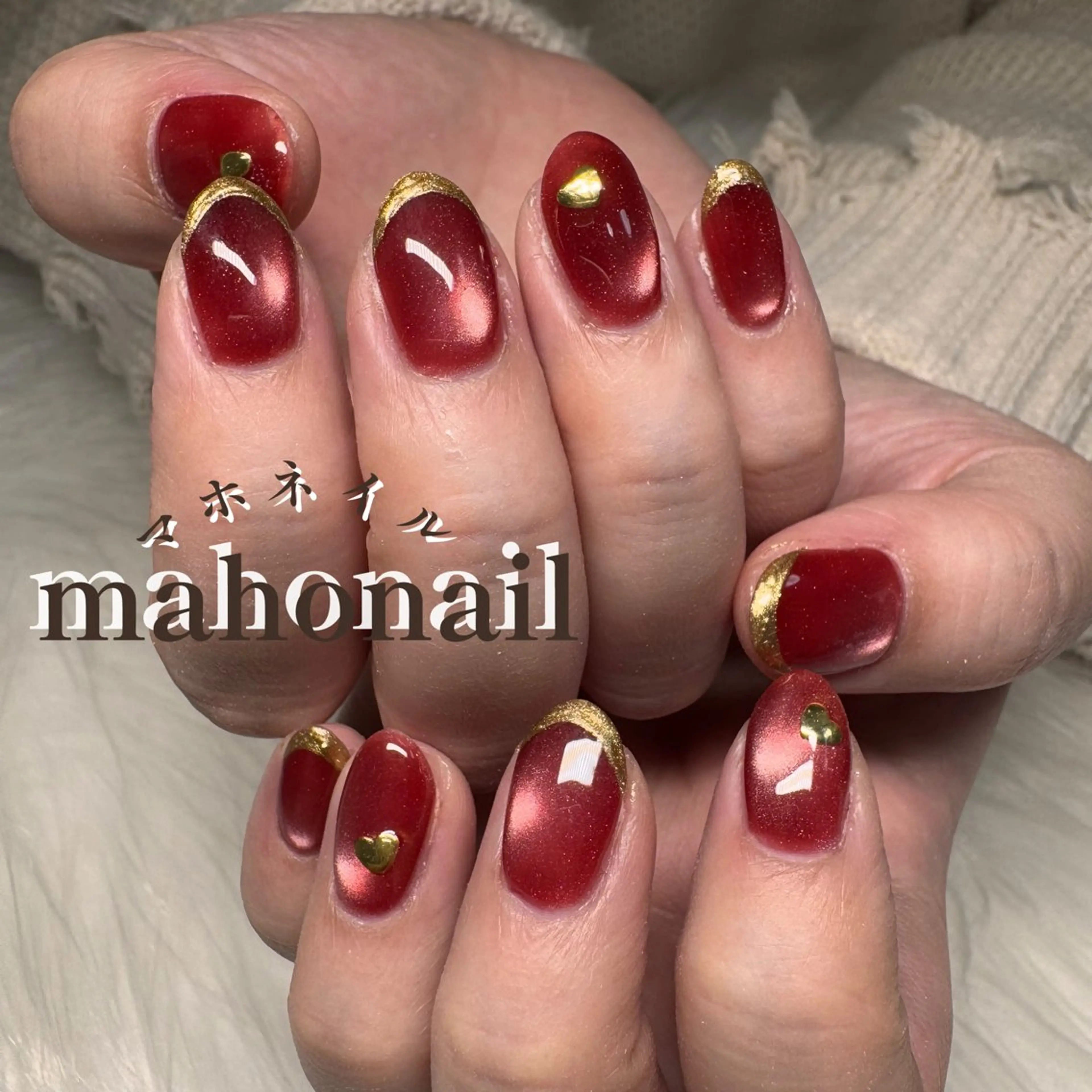 ネイル アートネイル マグネットネイル ワンカラーネイル 赤色 maho nail マホネイルのネイルデザイン