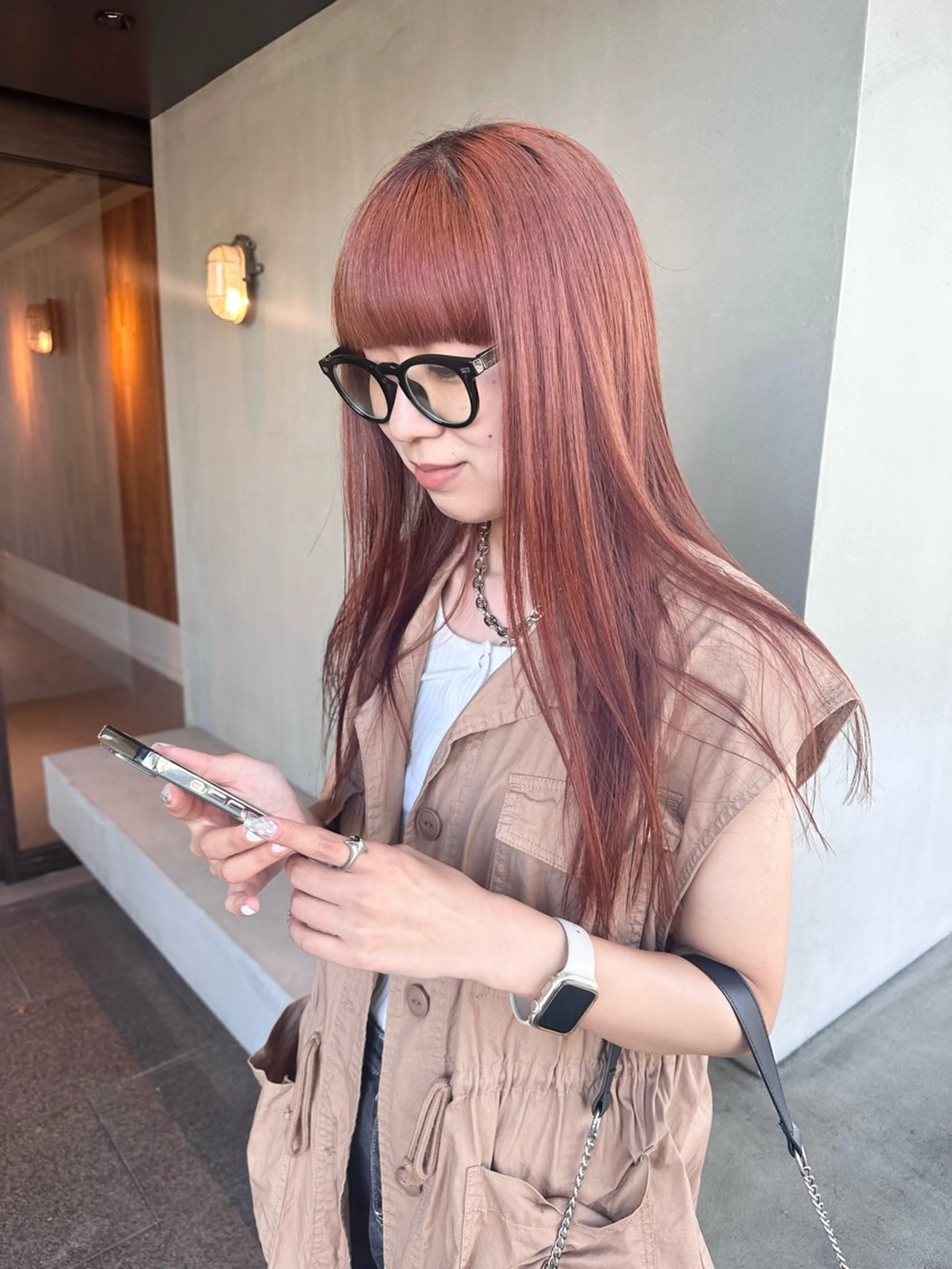 ロング カラー ベージュカラー オレンジ オレンジベージュ ピンクカラー ヘアカラー 福崎 真奈のヘアスタイル