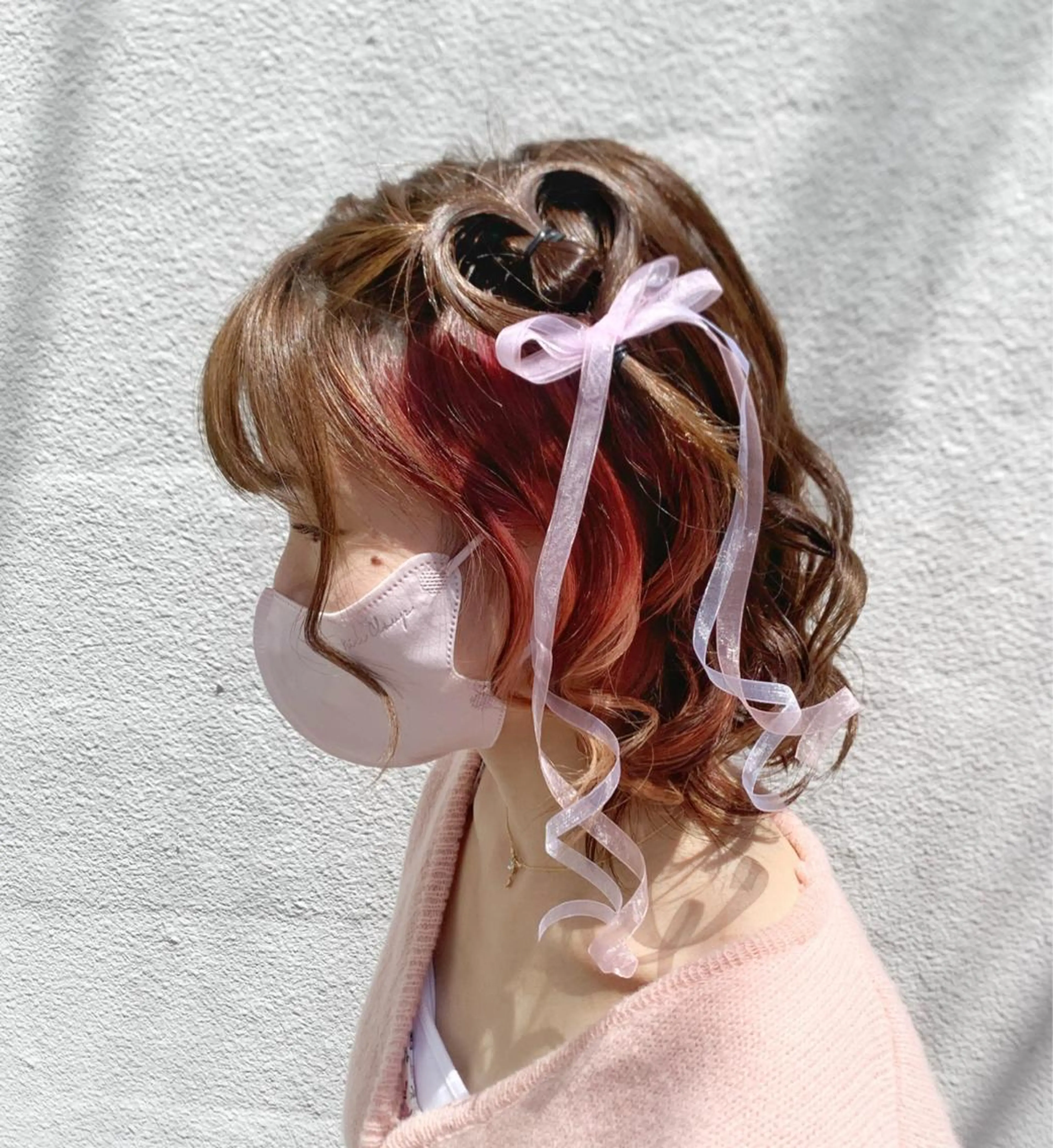 ミディアム カラー ヘアアレンジ ヘアセット ピンクカラー🩷 ヘアセットＮＯ.1のヘアスタイル