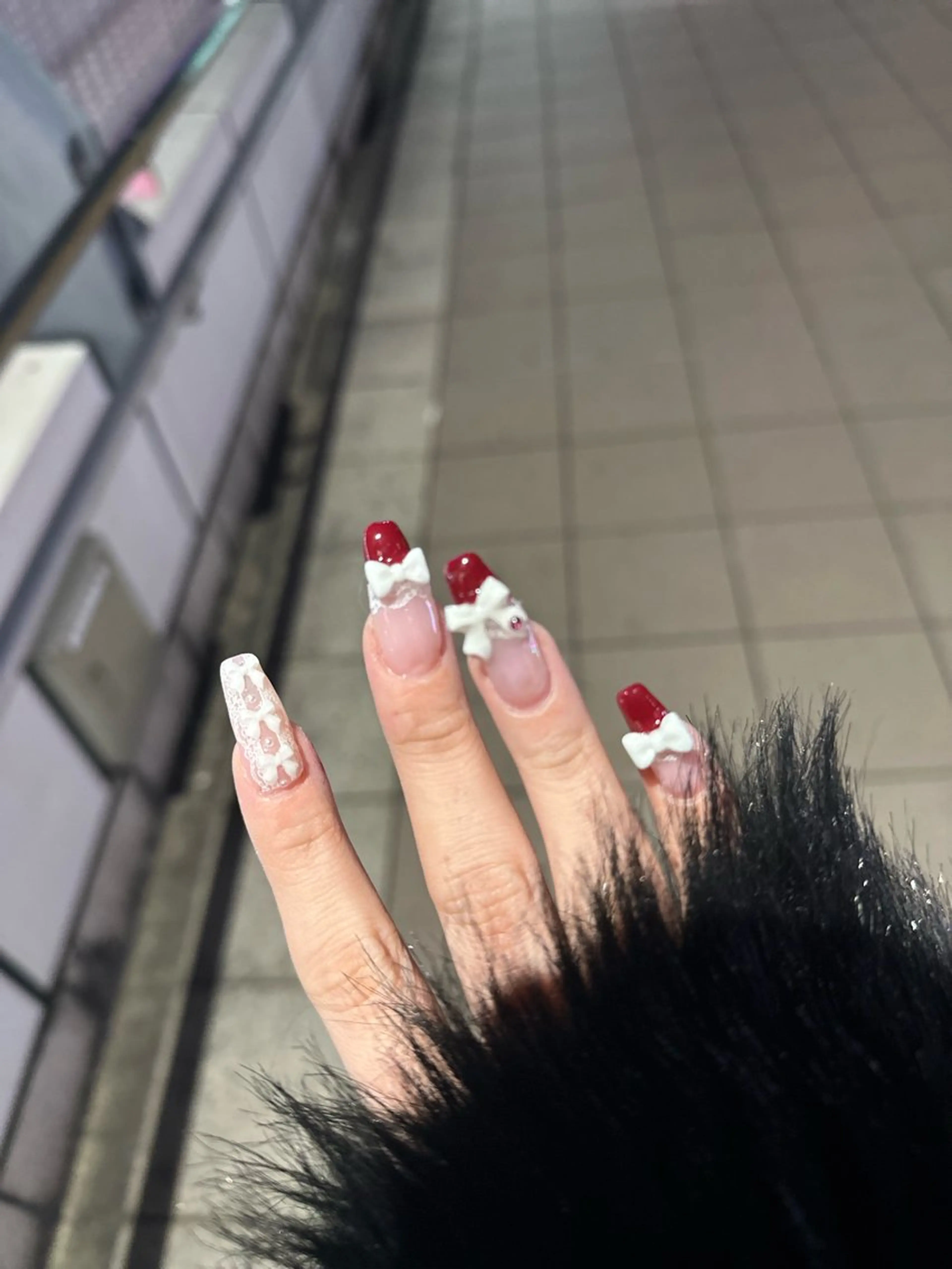 ネイル フレンチネイル レース リボン ハンドネイル Bianca 🩵 Ayakoのネイルデザイン