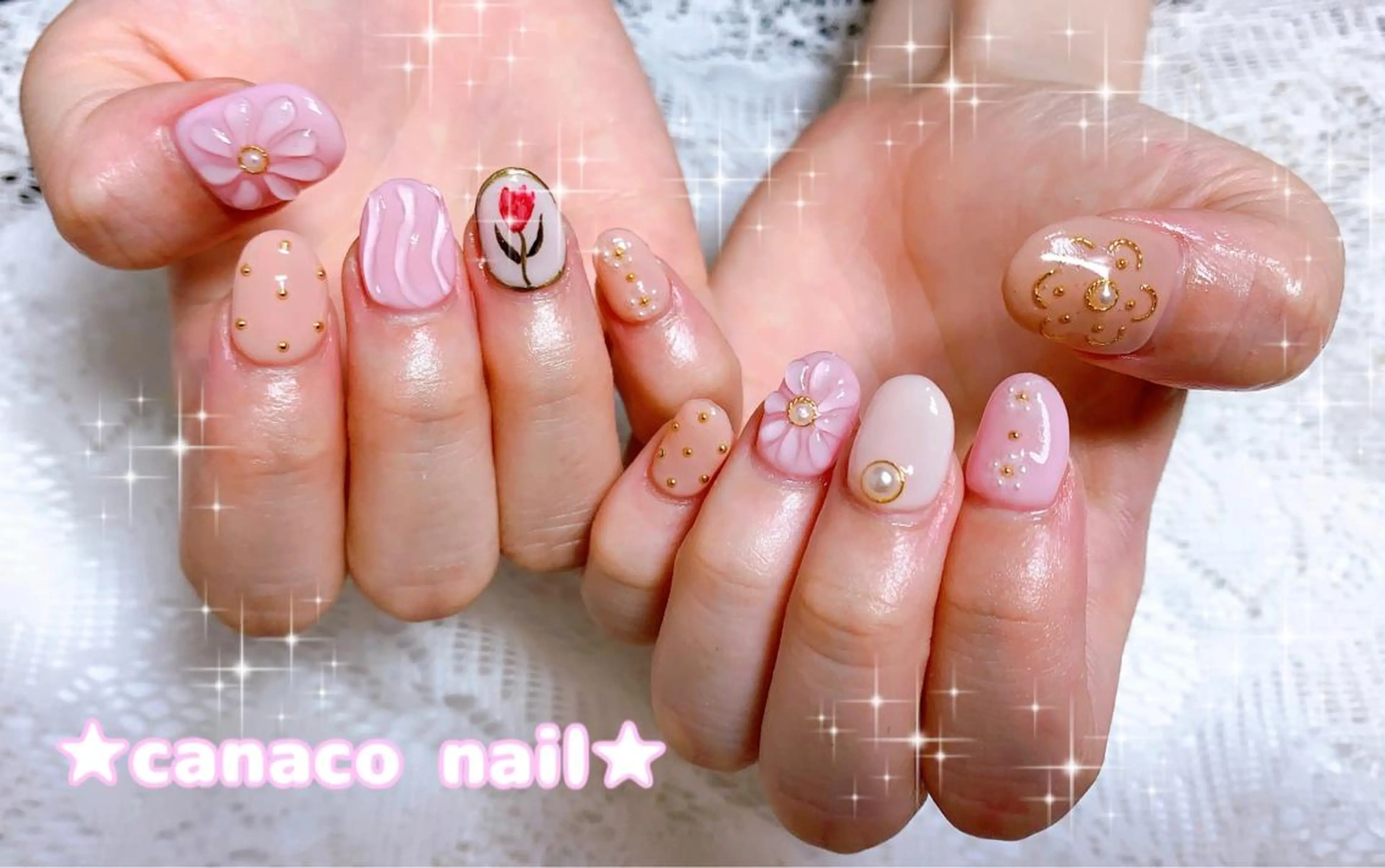 ネイル クリアネイル フラワーネイル スカルプネイル ハンドネイル ハンドケア Felice所属・ベテランネイル cnc nailのネイルデザイン