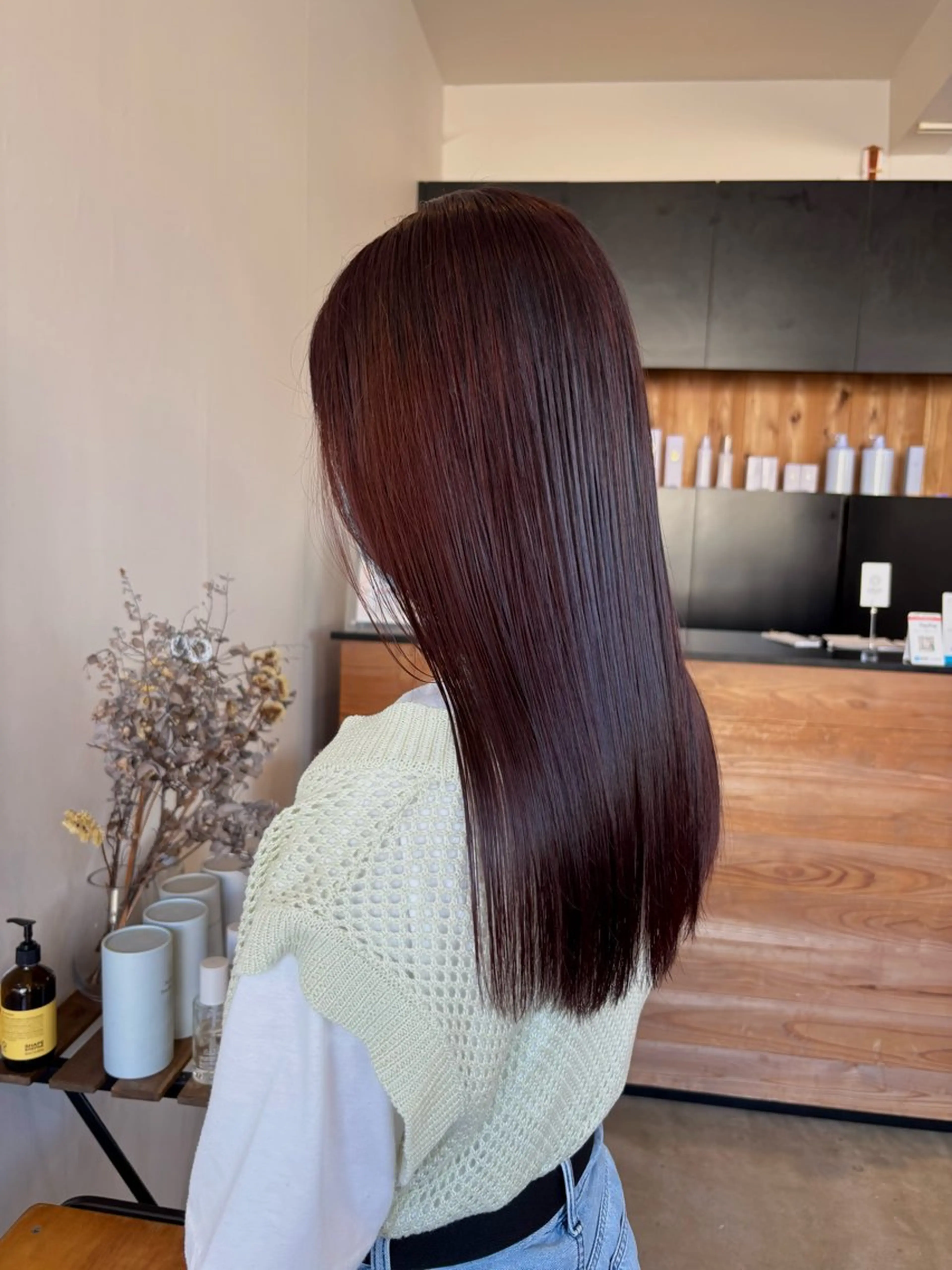 セミロング カラー ブリーチ ブリーチなしカラー レッドカラー カット ヘアカラー トリートメント plus HAIR いずみのヘアスタイル