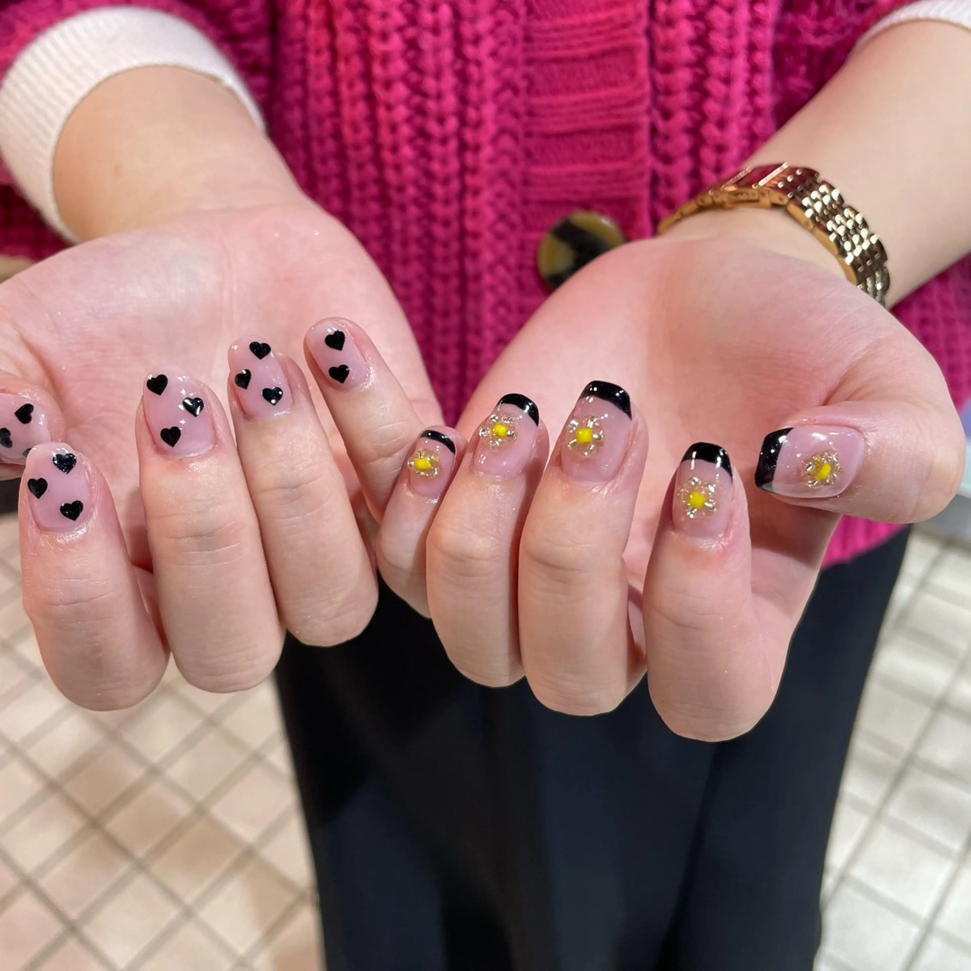 ネイル ブルー フレンチネイル ジェルネイル ハート 韓国ネイル メンズヘア個性派 ネイル/コトミ🐸のネイルデザイン