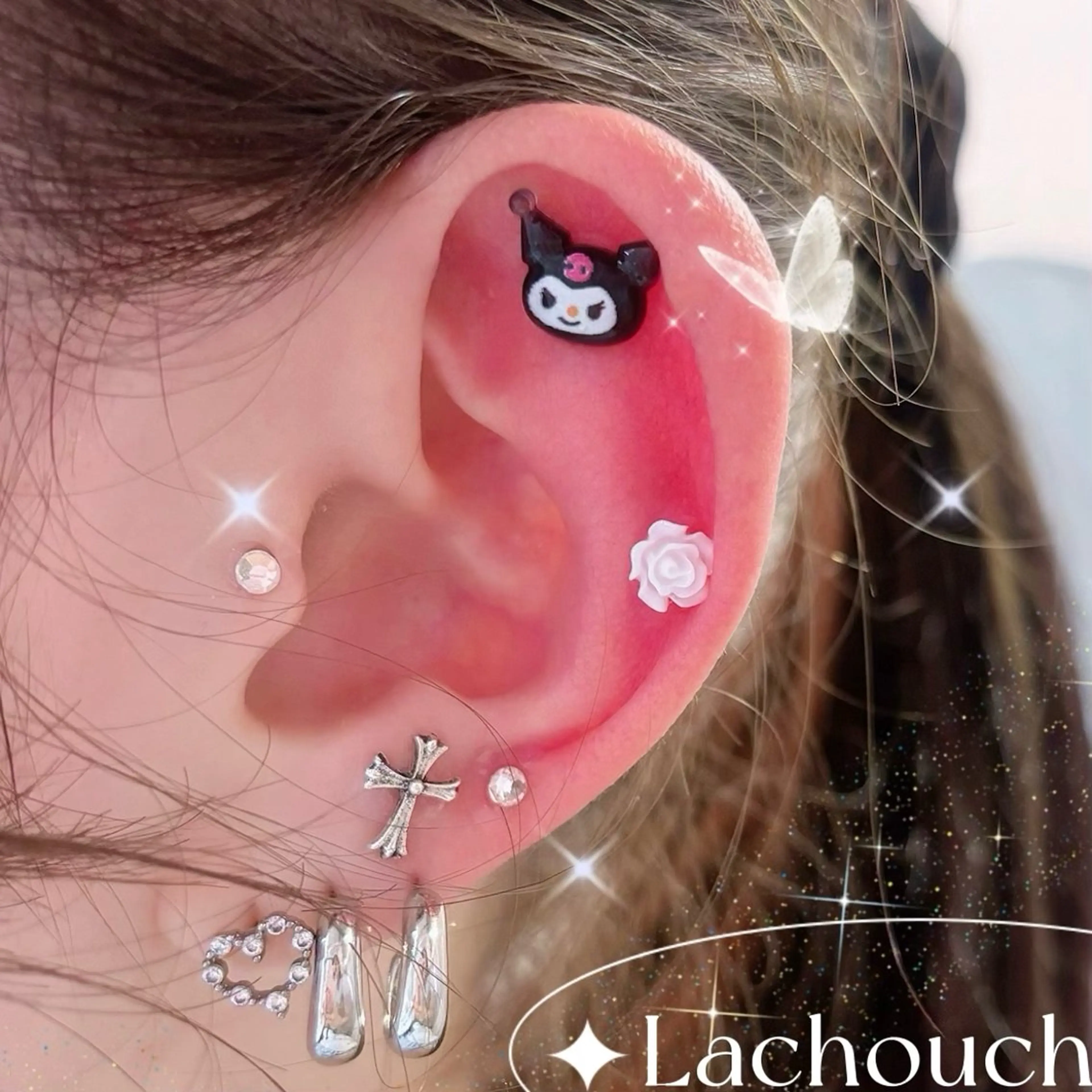 【初回】耳ツボジュエリー💎片耳5個、計10個🫧ワンポイント華やかコース🎀45分❣️大パーツ1個選択可能🍒の写真